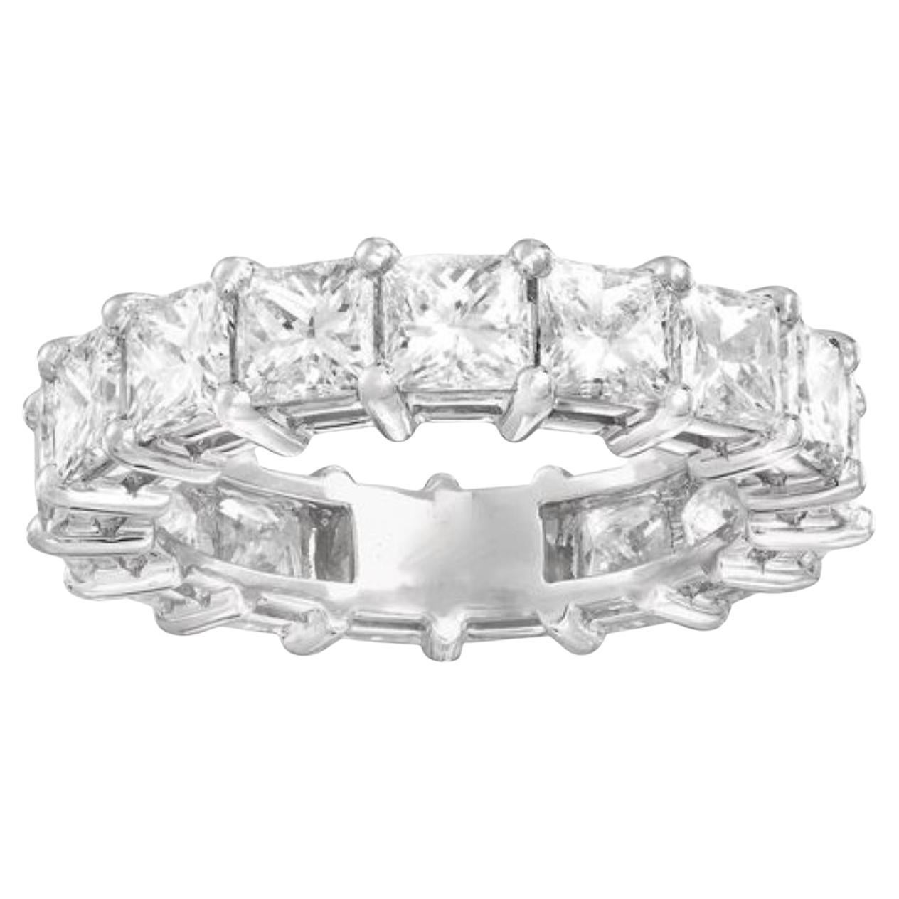 Diana M Platinum 5.70 Carat Princess Cut Diamond Eternity Wedding Band Ring