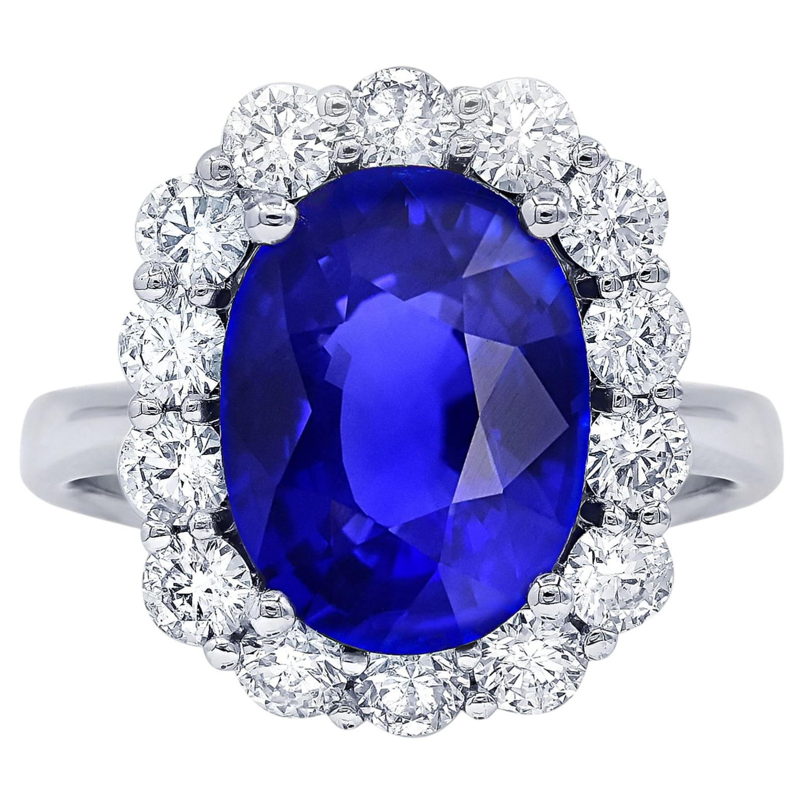 Diana M Platinum 6.83ct Oval Sapphire And 1.90cts Diamond Halo Ring