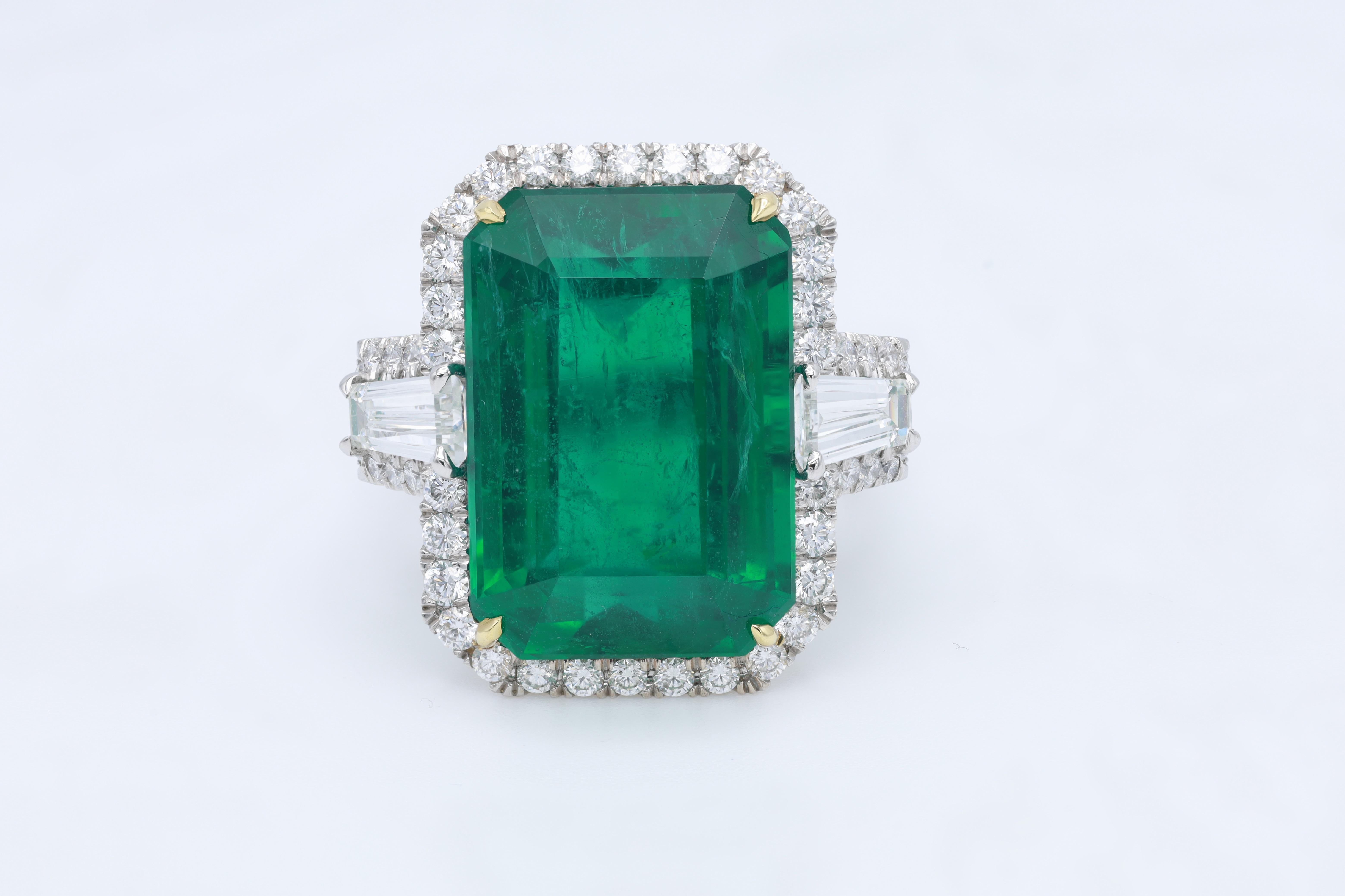 Modern Diana M. Platinum emerald and diamond fashion ring 18.38ct emerald certified  For Sale