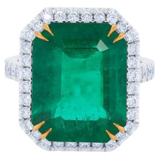 Diana M. Platinum and 18 kt yellow gold emerald diamond ring featuring a 9.11 ct For Sale