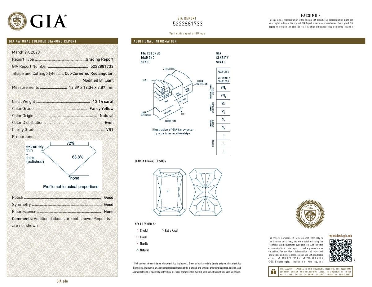 DIANA M. Platinum and 18 kt yellow gold engagement ring  12.14CT FY VS2 In New Condition For Sale In New York, NY