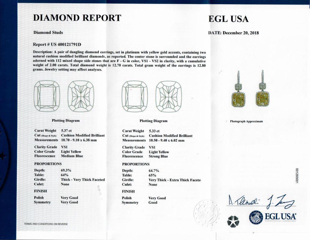 Women's Diana M Platinum and 18kt Yellow Gold Fancy Yellow Diamond Earrings For Sale