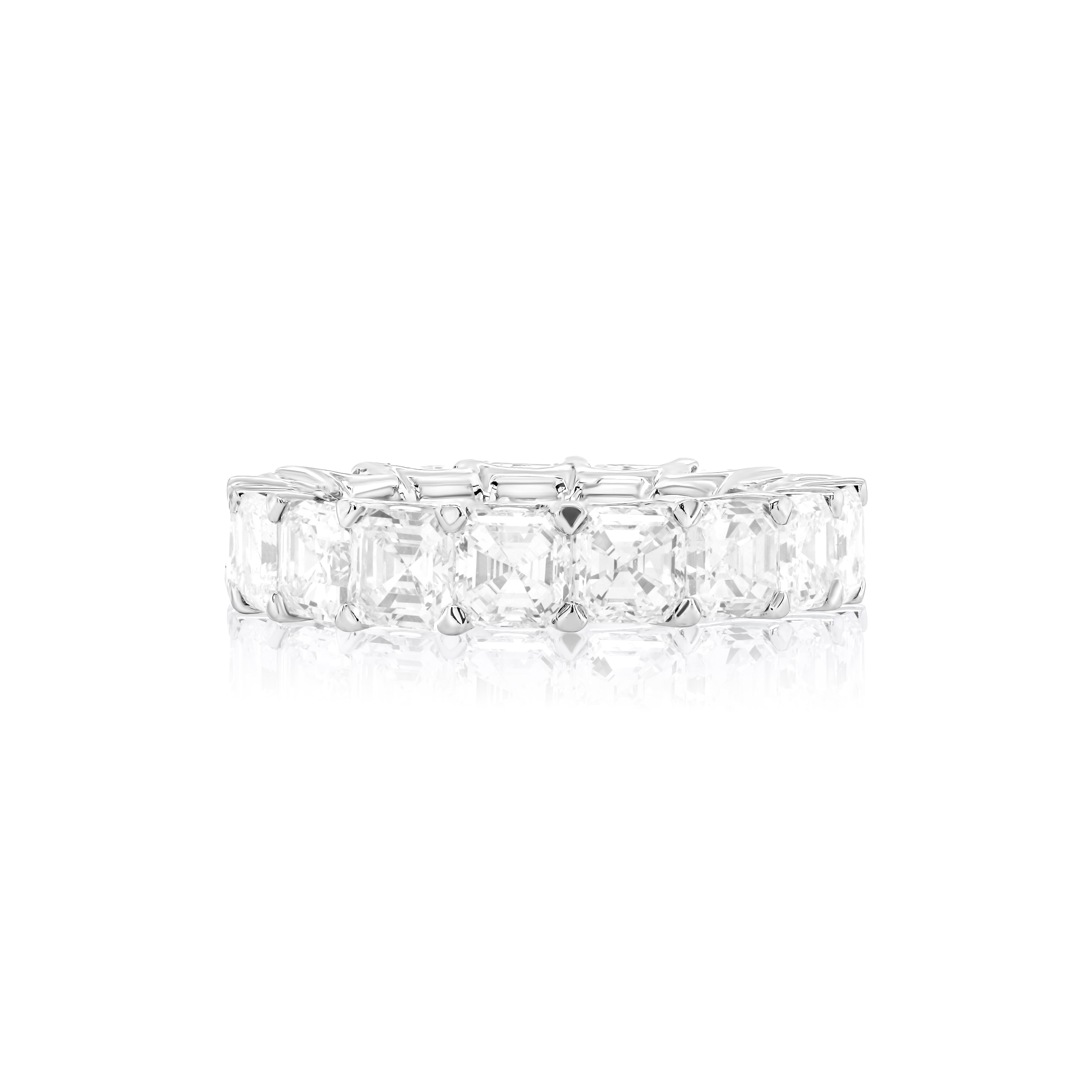 Modern Diana M. Platinum asscher cut diamonds VVSVS def eternity wedding band with 8.85 For Sale