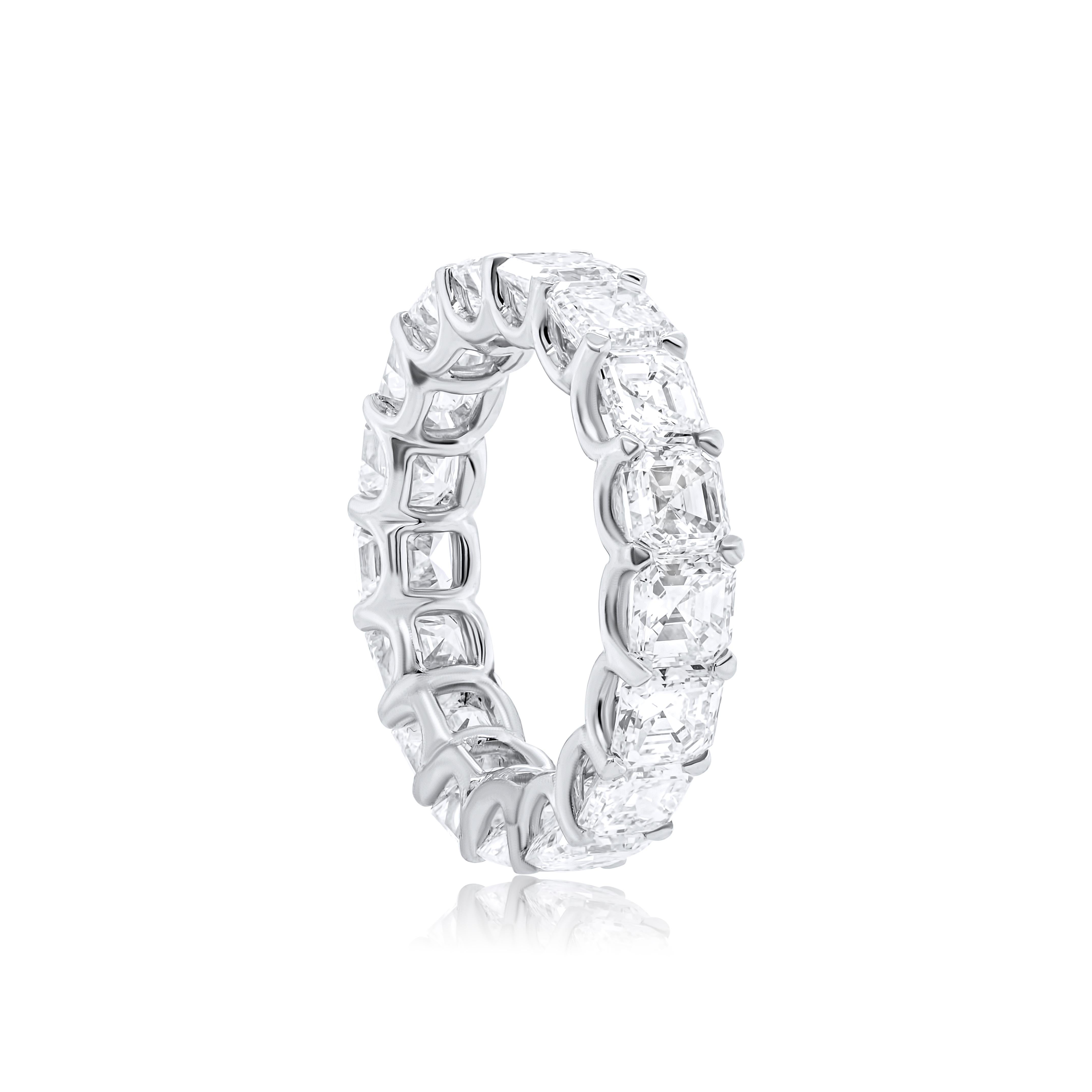 Asscher Cut Diana M. Platinum asscher cut diamonds VVSVS def eternity wedding band with 8.85 For Sale