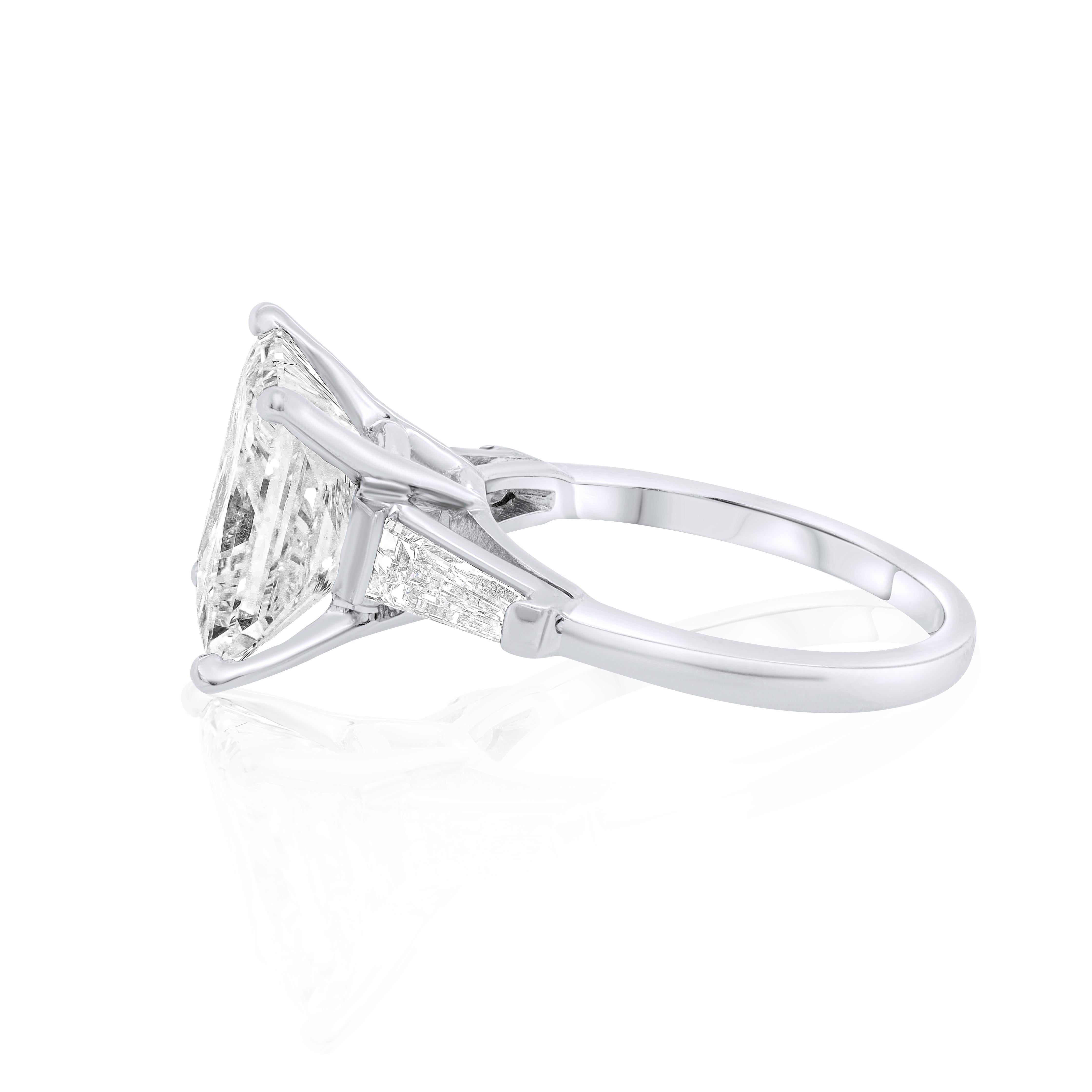 Platinum certified engagement ring with center diamond 4.30ct princess cut I-color VS1-Clarity GIA certified # 12220026 adorned with .60cts of baguettes
Diana M. is a leading supplier of top-quality fine jewelry for over 35 years.
Diana M is