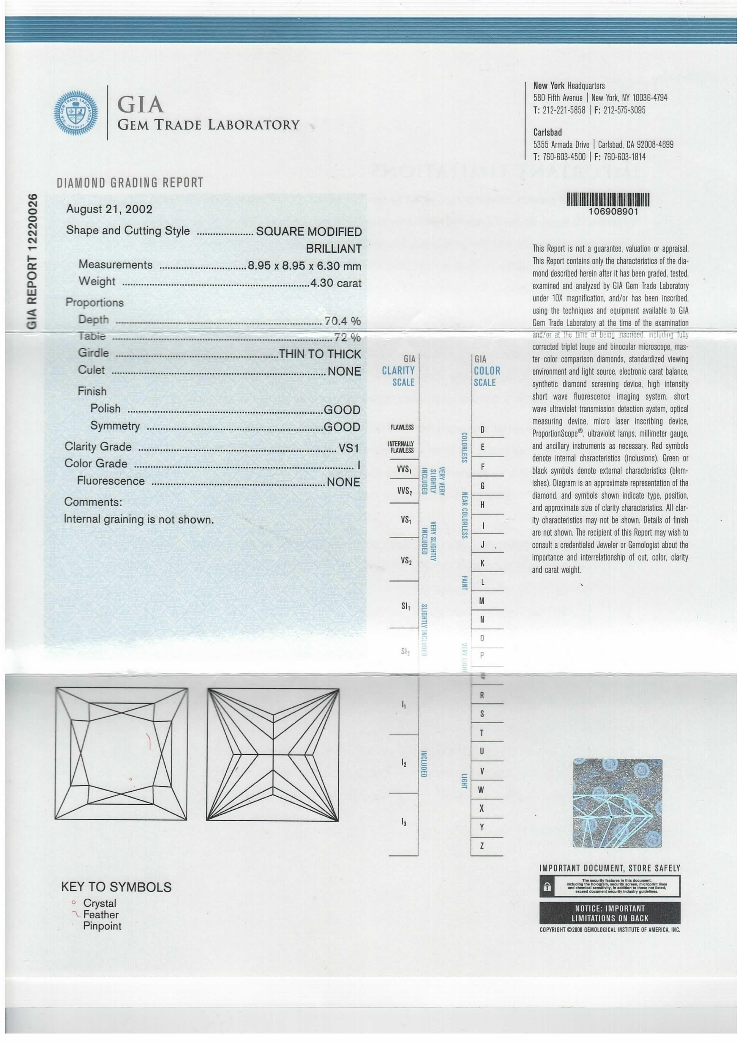 Femenino o masculino Diana M. Anillo de compromiso certificado en platino con diamante central 4,30 ct princesa en venta