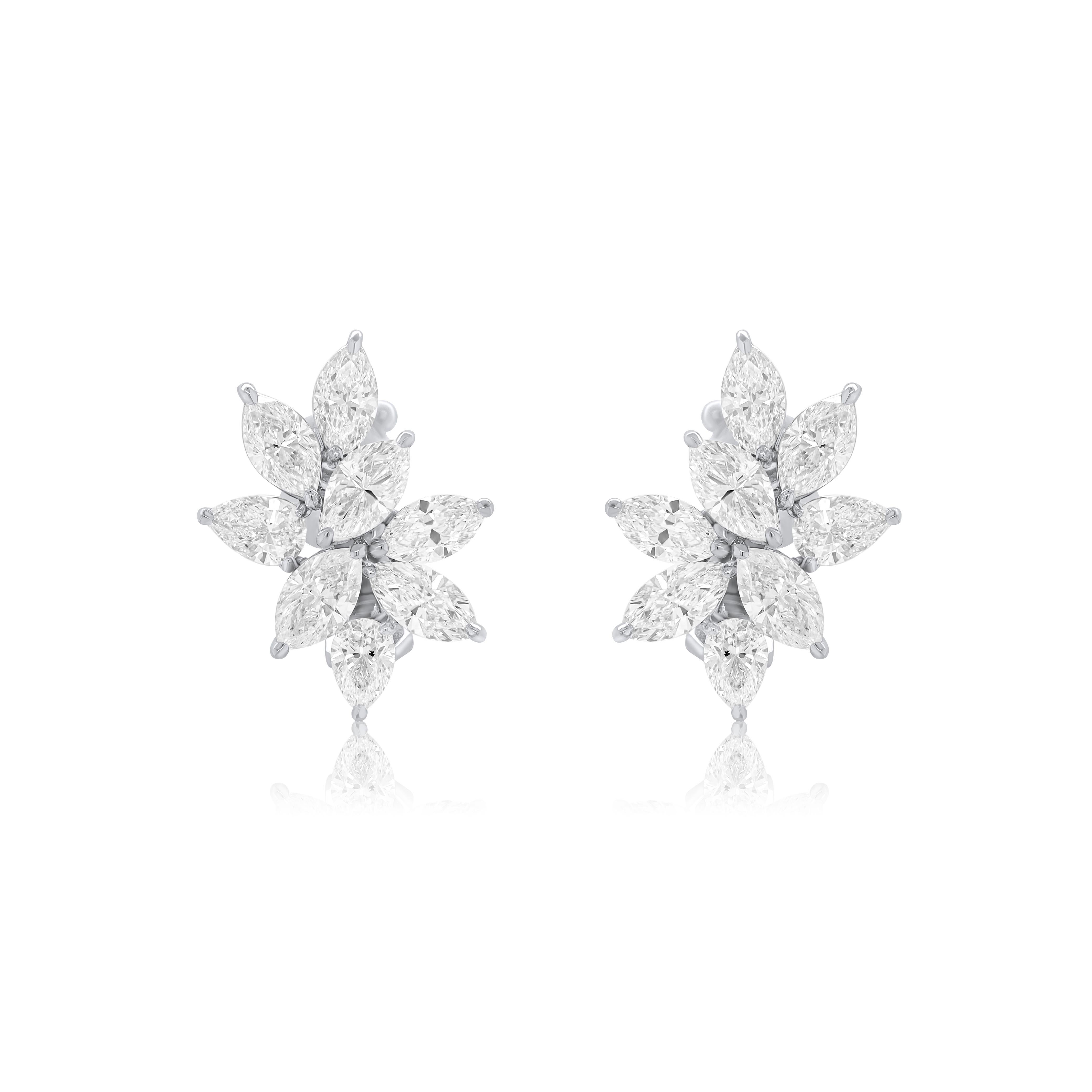 Mixed Cut Diana M. PLATINUM CLUSTER DIAMOND EARRINGS 11.20CTS OF DIAMONDS For Sale