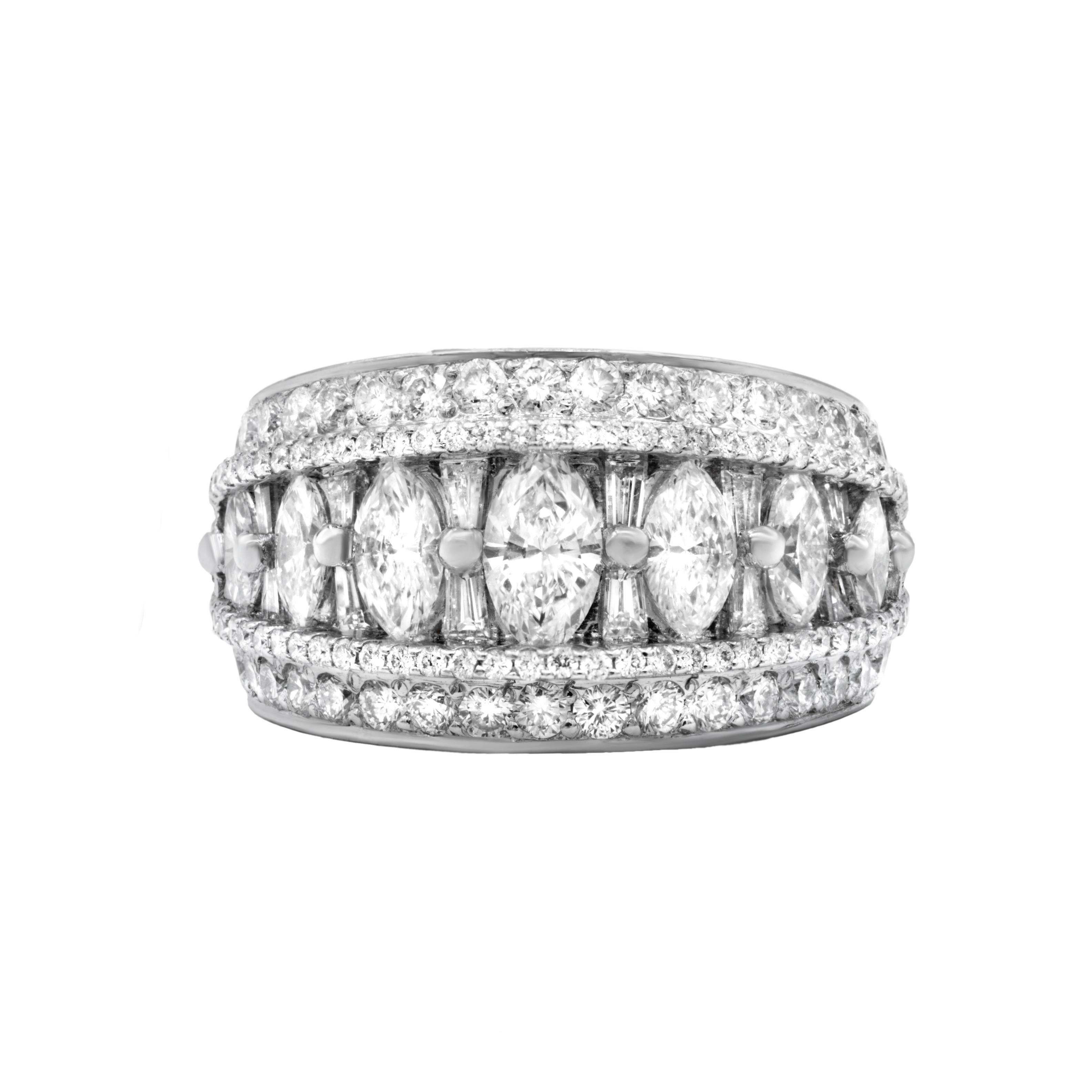 Modern Diana M. Platinum diamond band adorned with rows of marquise, baguette 4.25cts For Sale