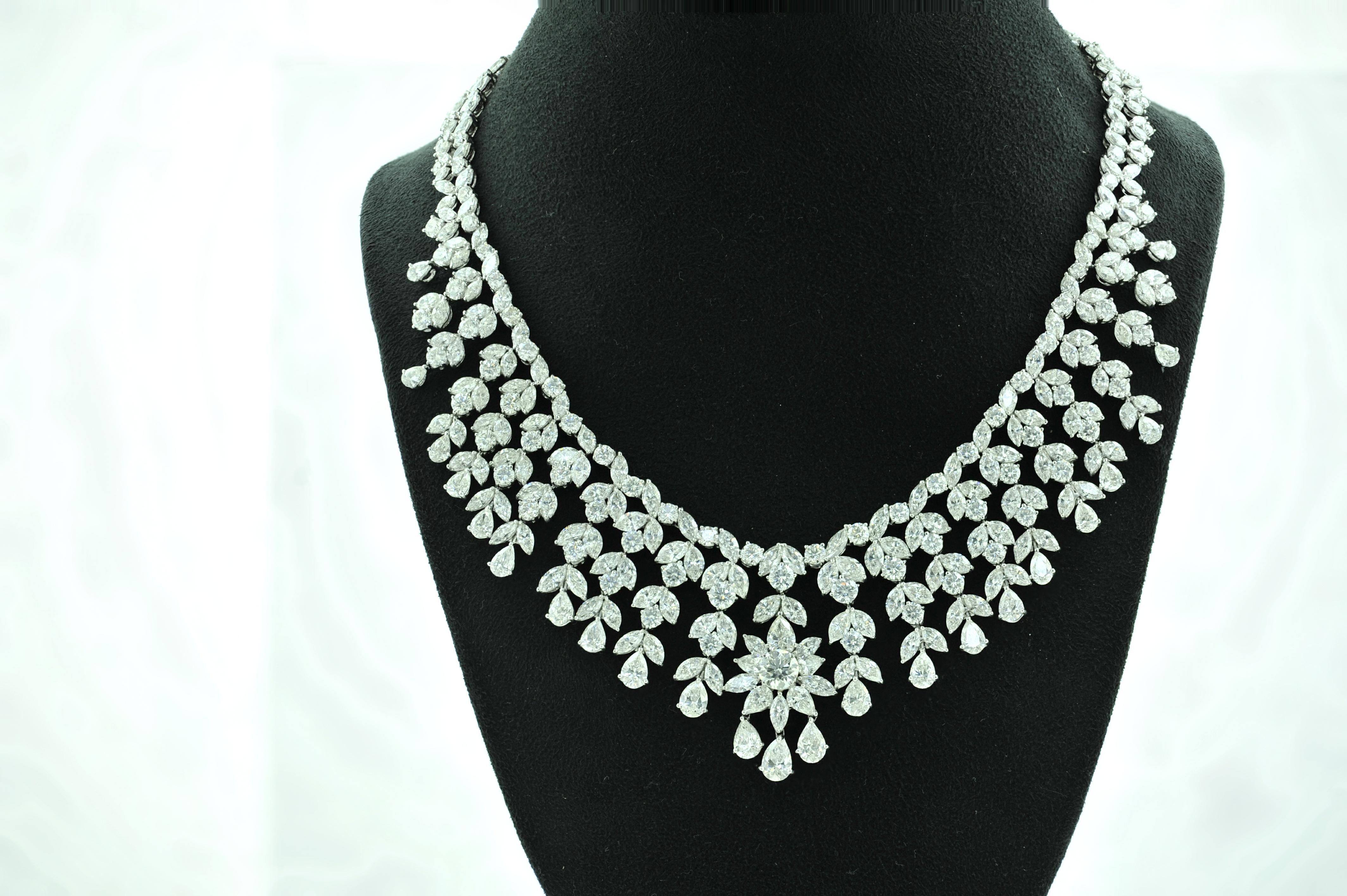 Modern Diana M. Platinum diamond flower necklace containing 92.55 cts of diamonds For Sale