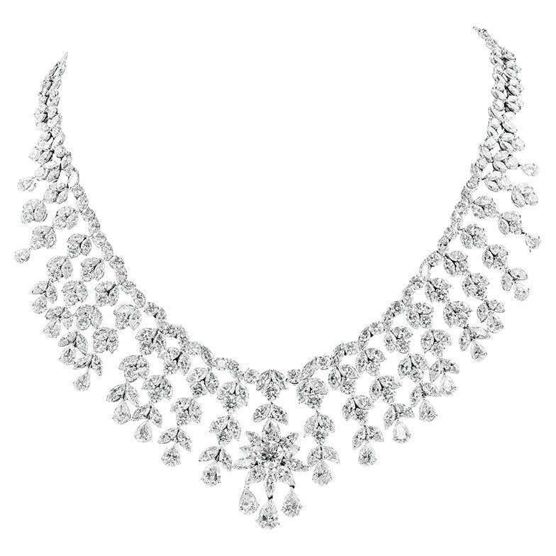 Diana M. Platinum diamond flower necklace containing 92.55 cts of diamonds For Sale