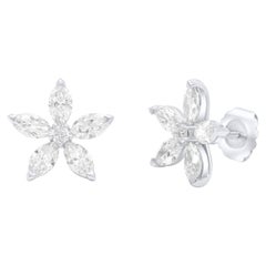 Diana M. PLATINUM DIAMOND FLOWER SGTUDS WITH MARQUISE DIAMONDS 5.06cts