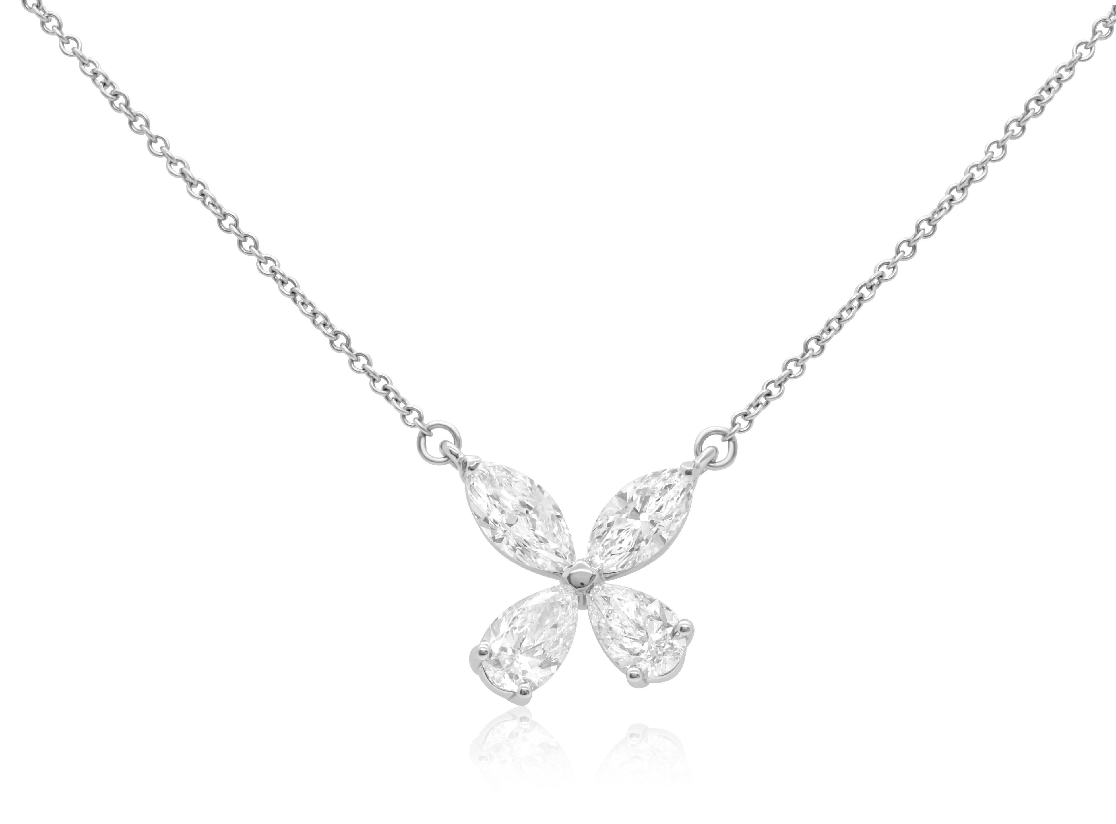 Modern Diana M. platinum diamond pendent with Marquise and pear 4.06ct GIA certified  For Sale