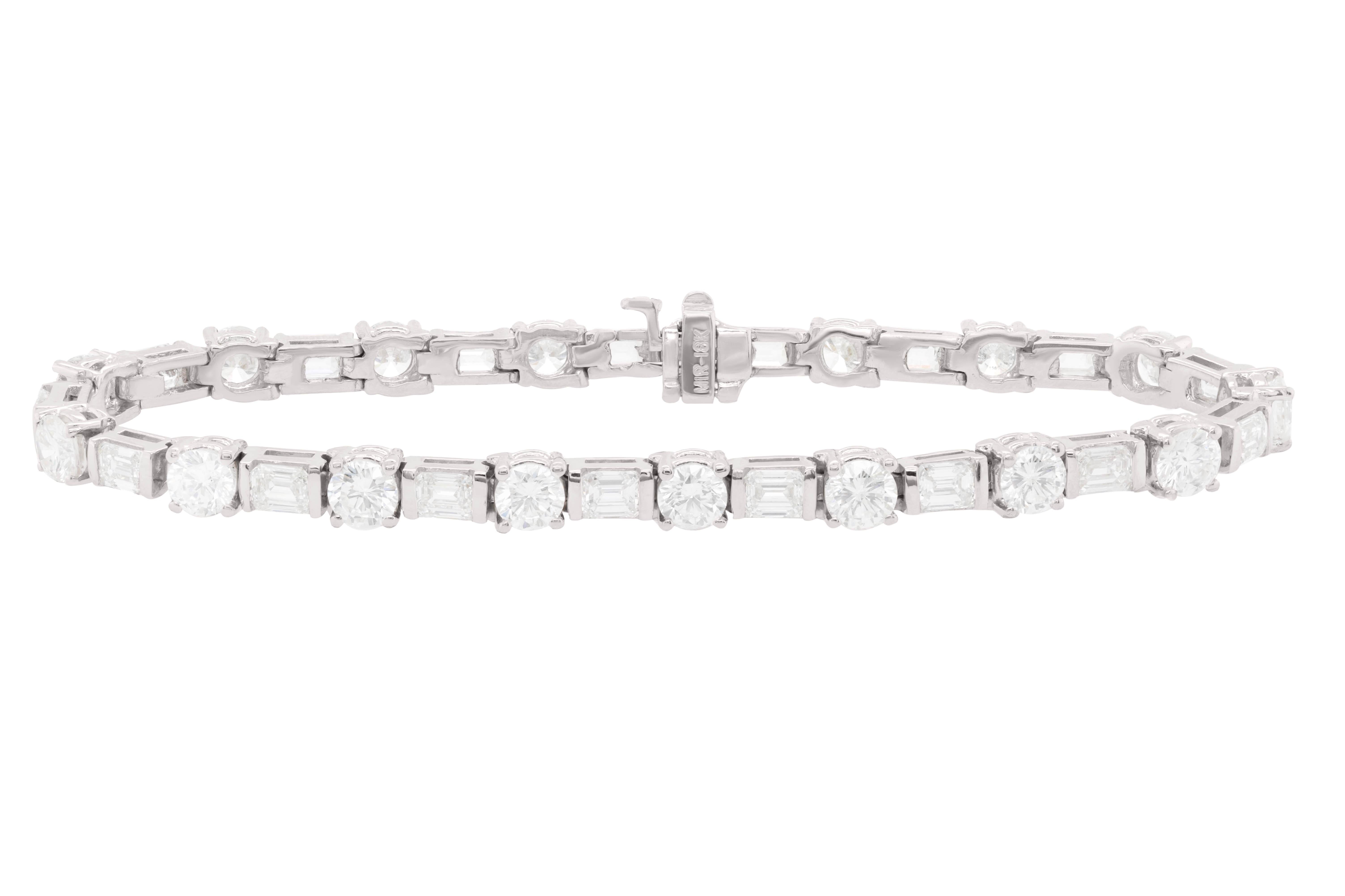 Platinum diamond tennis bracelet adorned with 12.70 cts tw of alternating horizontally set baguette cut and round diamonds (32 stones)
Diana M. is a leading supplier of top-quality fine jewelry for over 35 years.
Diana M is one-stop shop for all