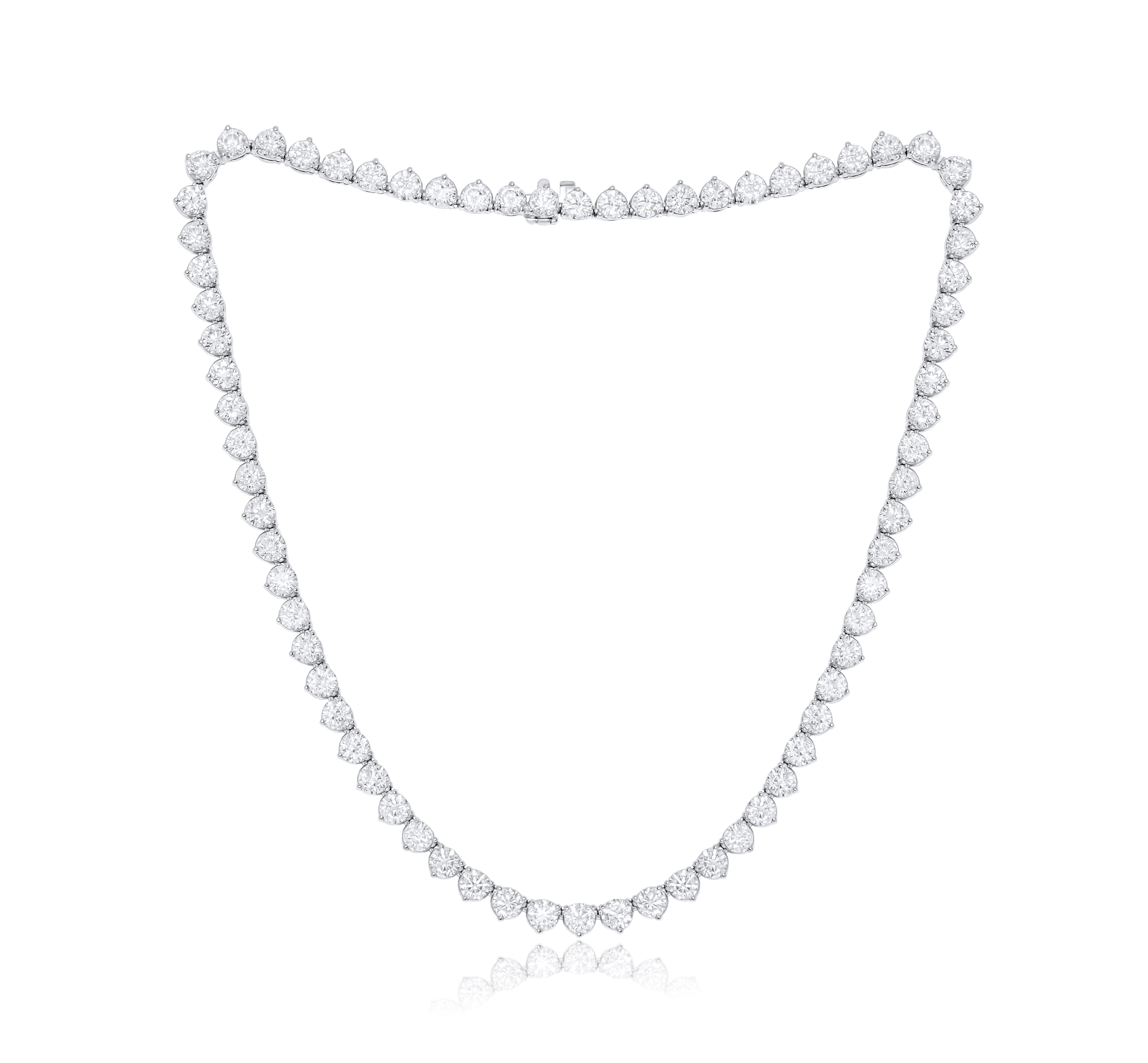 Brilliant Cut Diana M . Custom Platinum, Diamond Tennis Necklace Containing 36.56 ct For Sale