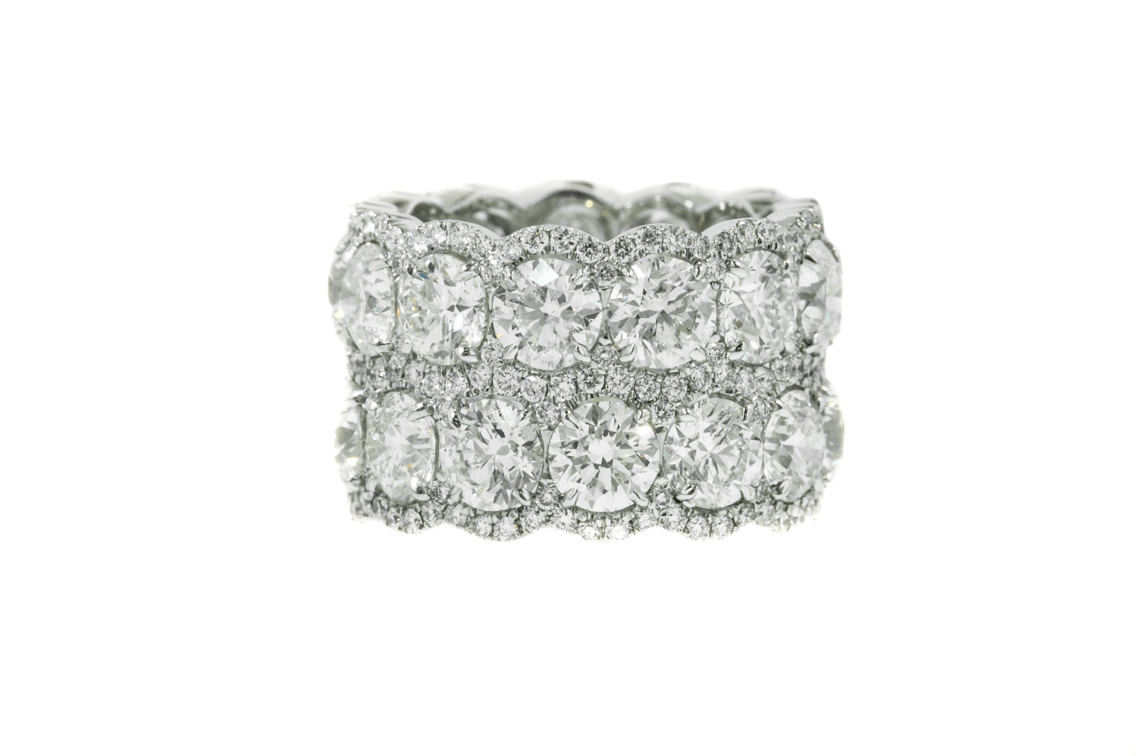 Round Cut Diana M. PLATINUM DIAMOND TWO ROWS ETERNITY  BAND WITH 13.00CT OF 26 ROUND  For Sale