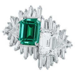 Diana M. Platinum emerald and diamond ring featuring a 2.15 ct emerald 