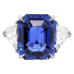 Diana M. Platinum emerald diamond cut ring featuring a 12.51 ct radiant cut 
