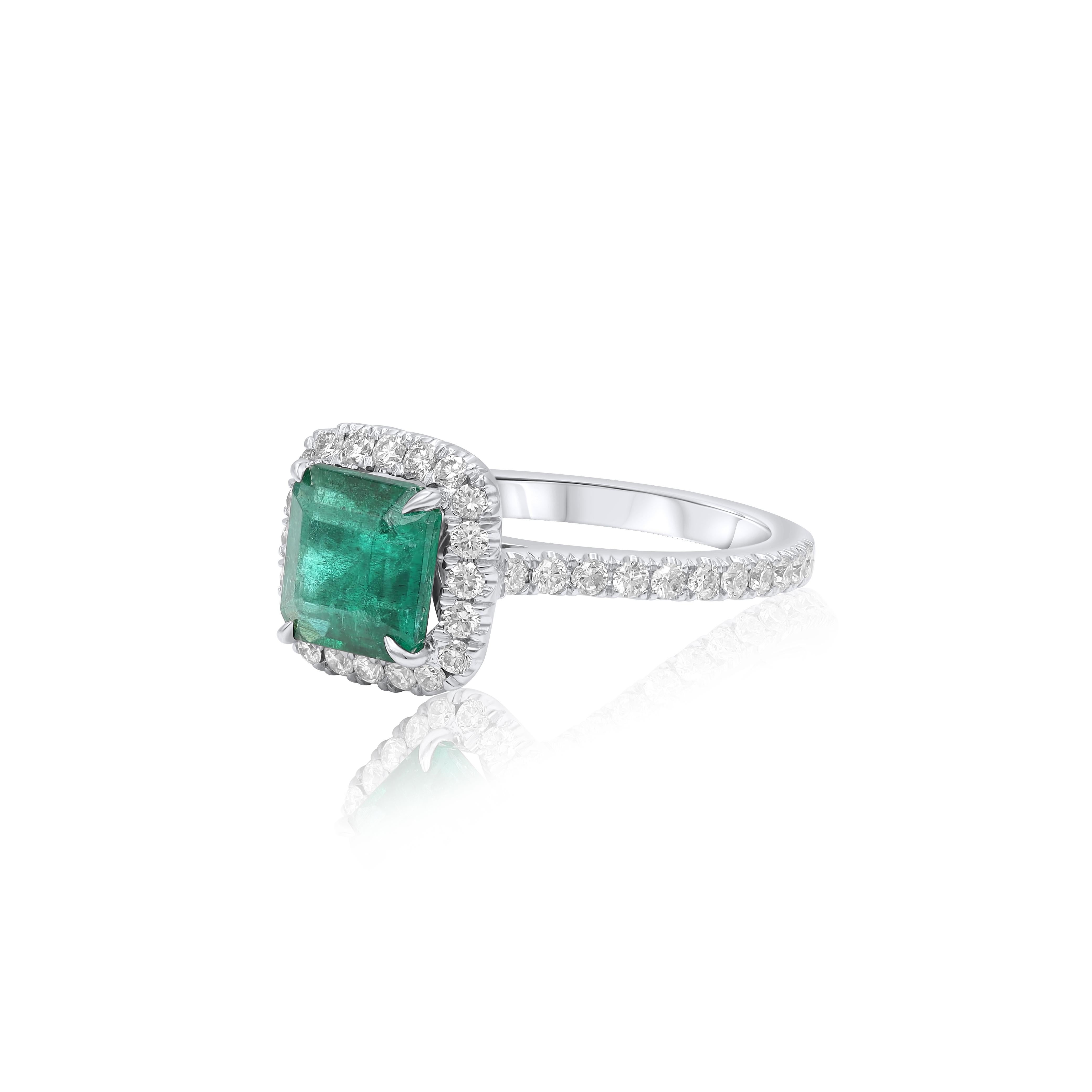 Modern Diana M. Platinum emerald diamond ring featuring a 2.00 ct cushion cut emerald  For Sale