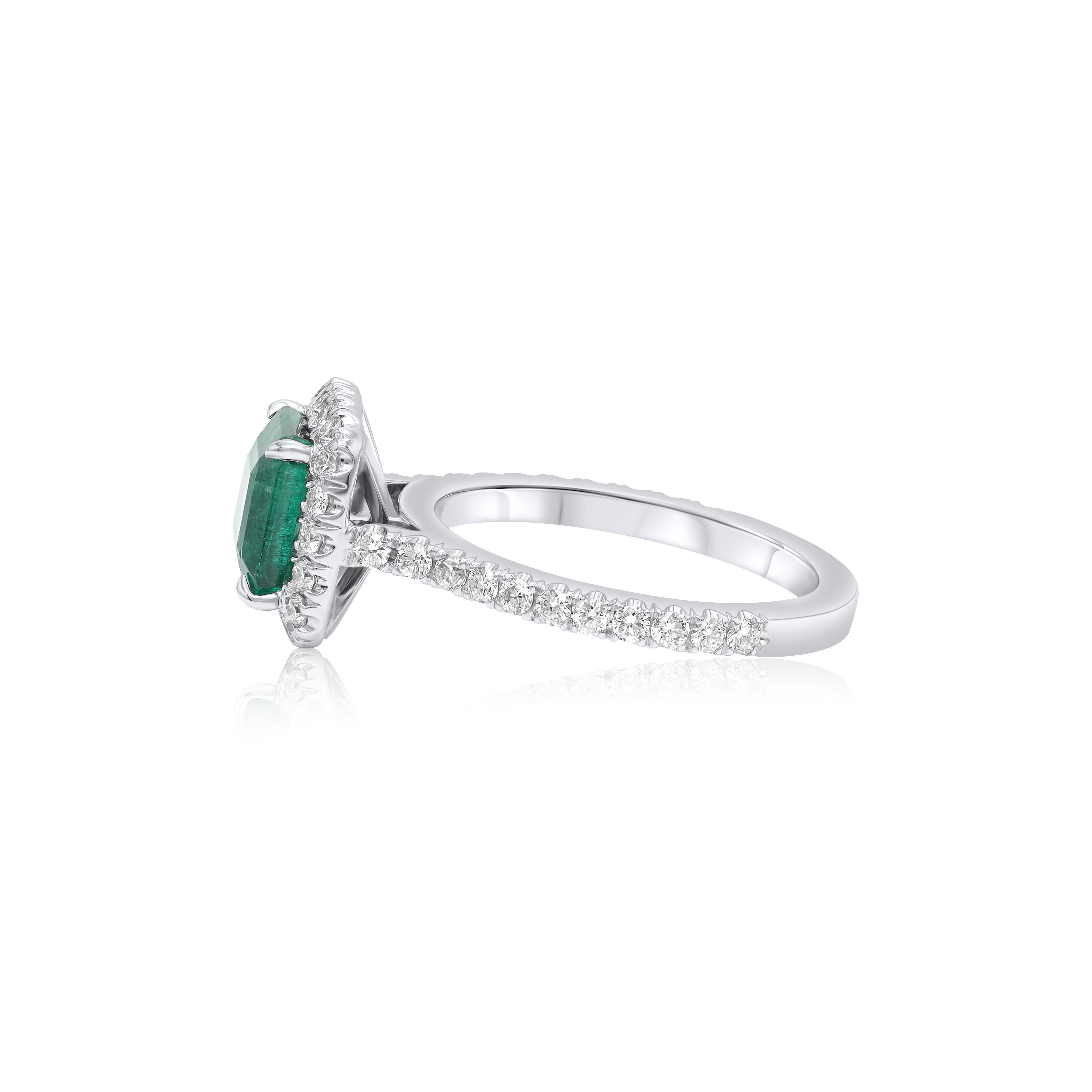 Cushion Cut Diana M. Platinum emerald diamond ring featuring a 2.00 ct cushion cut emerald  For Sale