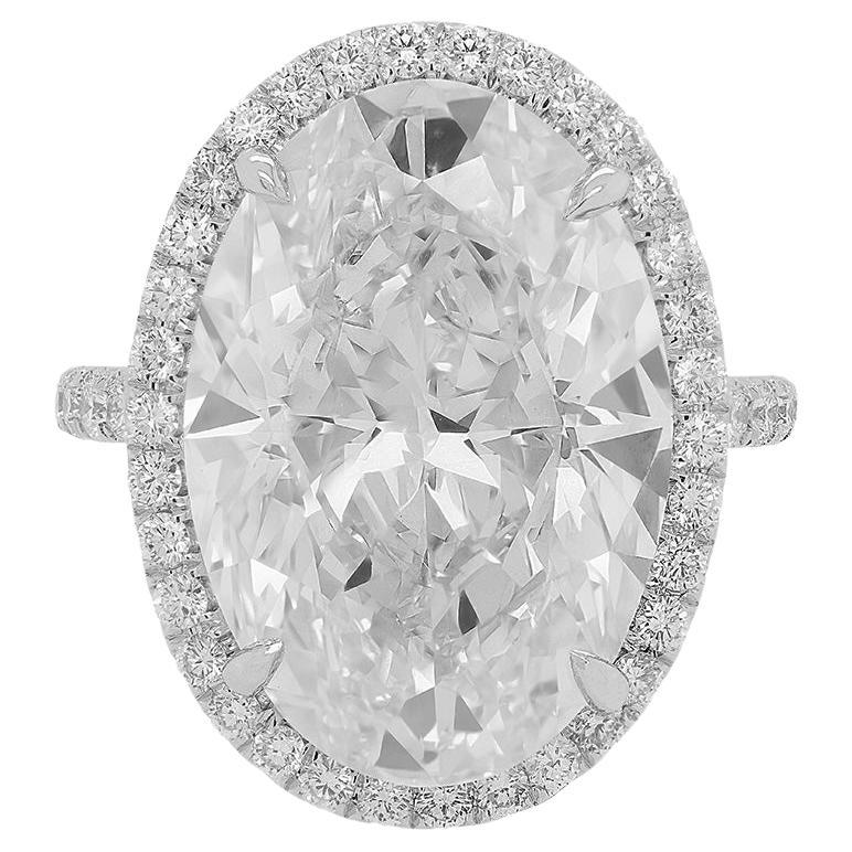 Diana M. Platinum engagement ring featuring a center 11.77 ct GIA (J-Vs2) OVAL