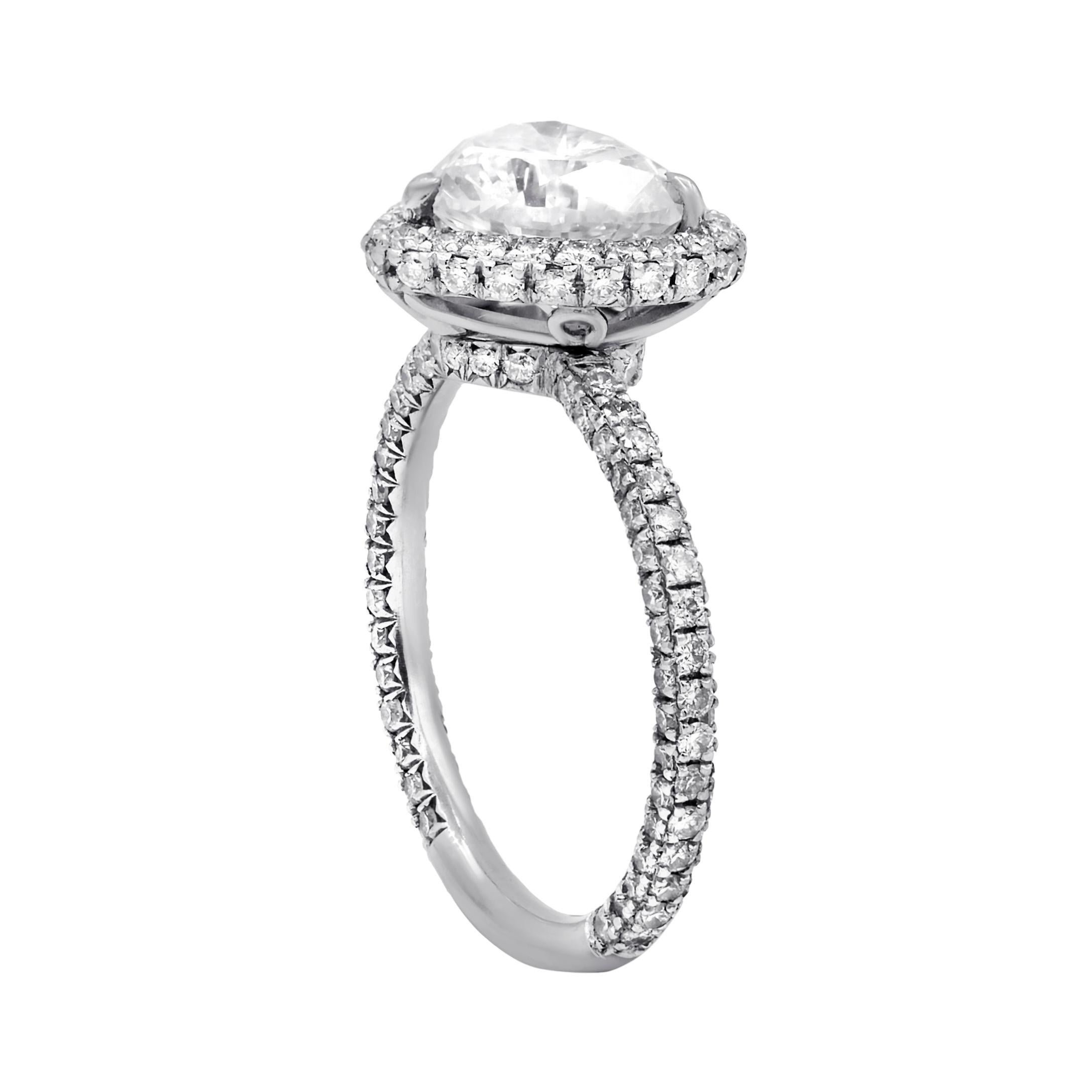 Modern DIANA M. Platinum engagement ring featuring a center (G-SI2) 2.01 ct heart  For Sale