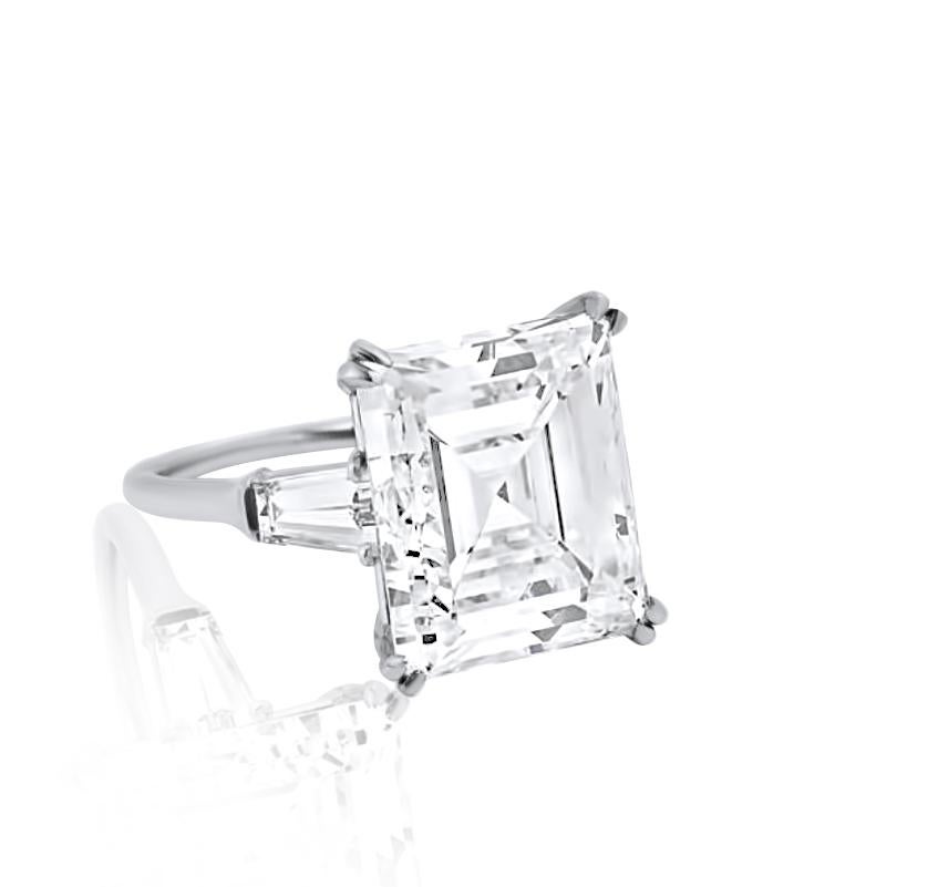 Platinum engagement ring featuring a center (J-VVS2) 11.73 ct emerald cut diamond with 0.80 cts tw of 2 tapered baguette of diamonds on the sides
Diana M is one-stop shop for all your jewelry shopping, carrying line of diamond rings, earrings,