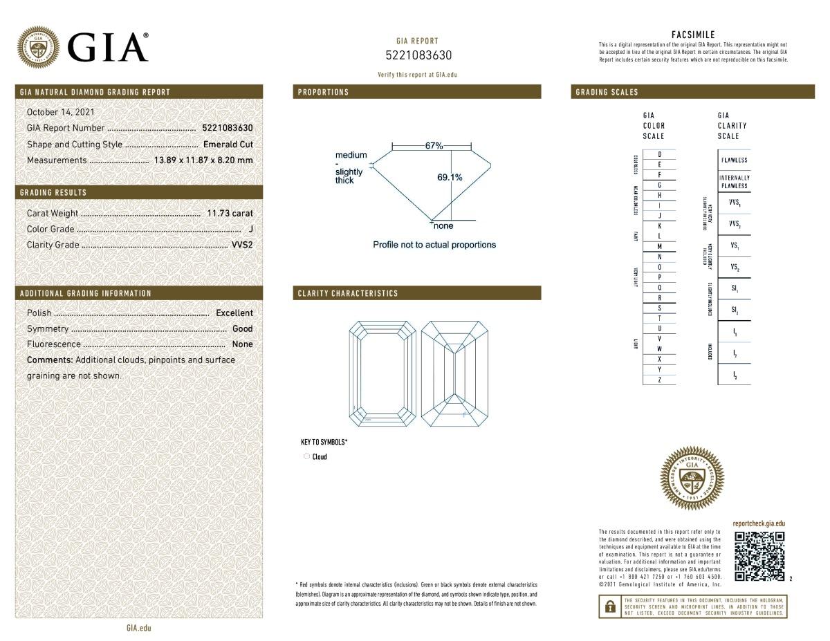 DIANA M Platinum engagement ring featuring a center (J-VVS2) 11.73 ct Diamond In New Condition For Sale In New York, NY