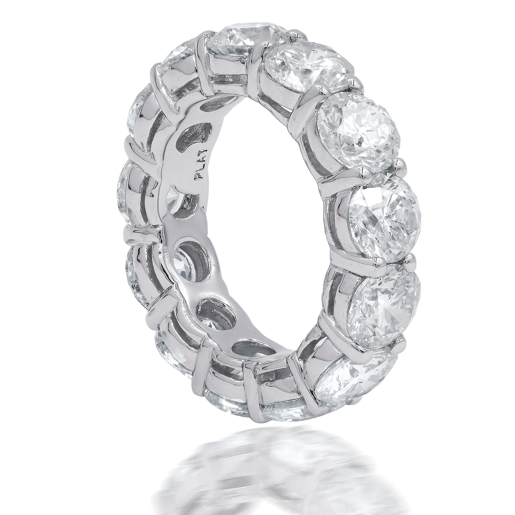 Round Cut Diana M. platinum etarnity band all the way around features 9.30ct  For Sale