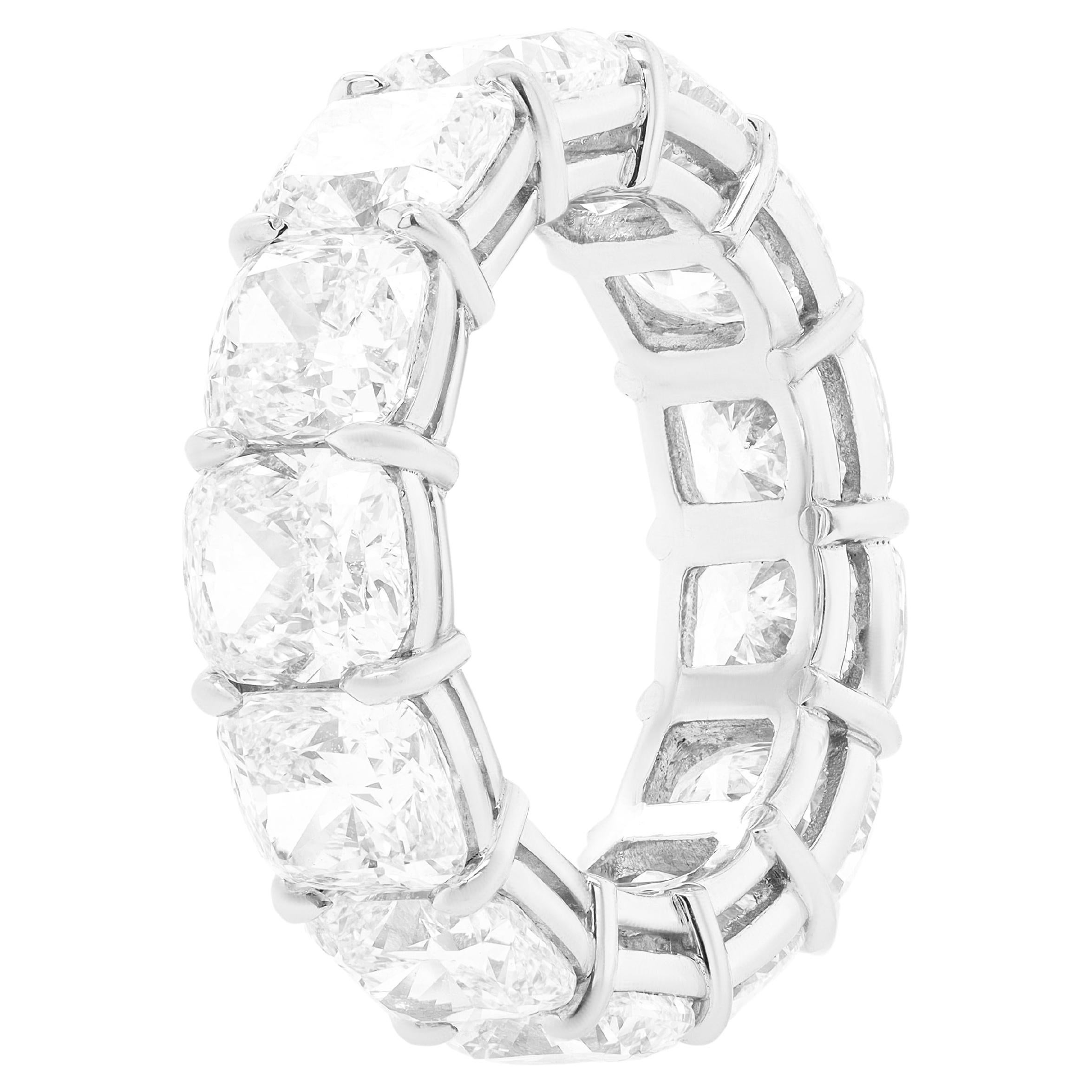 Diana M. Platinum eternity band features 13.12 cts OF cushion cut diamonds FG 