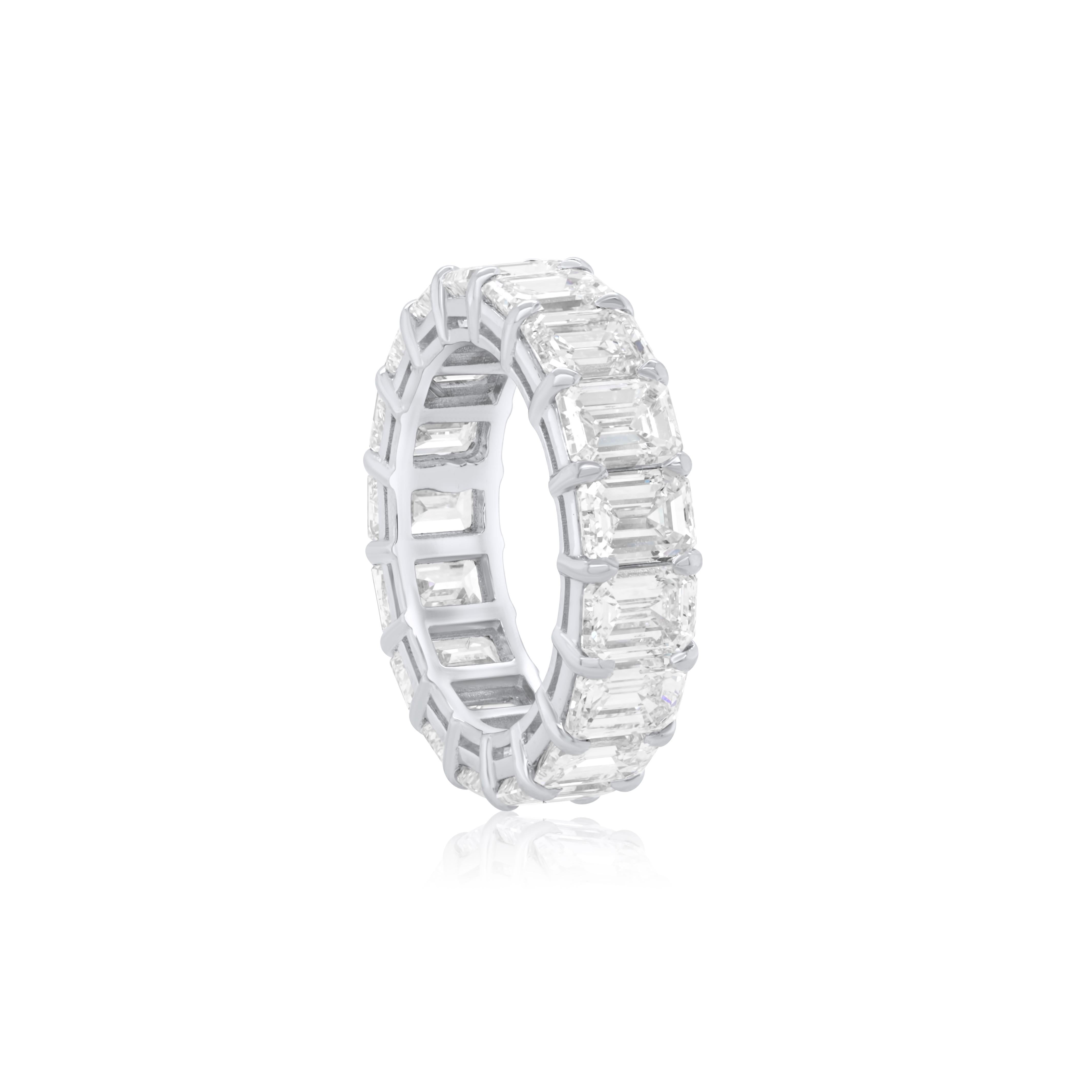 Modern Diana M. PLATINUM ETERNITY BAND WITH 18 EMERALD CUT DIAMONDS  RING, WIEGHING  For Sale