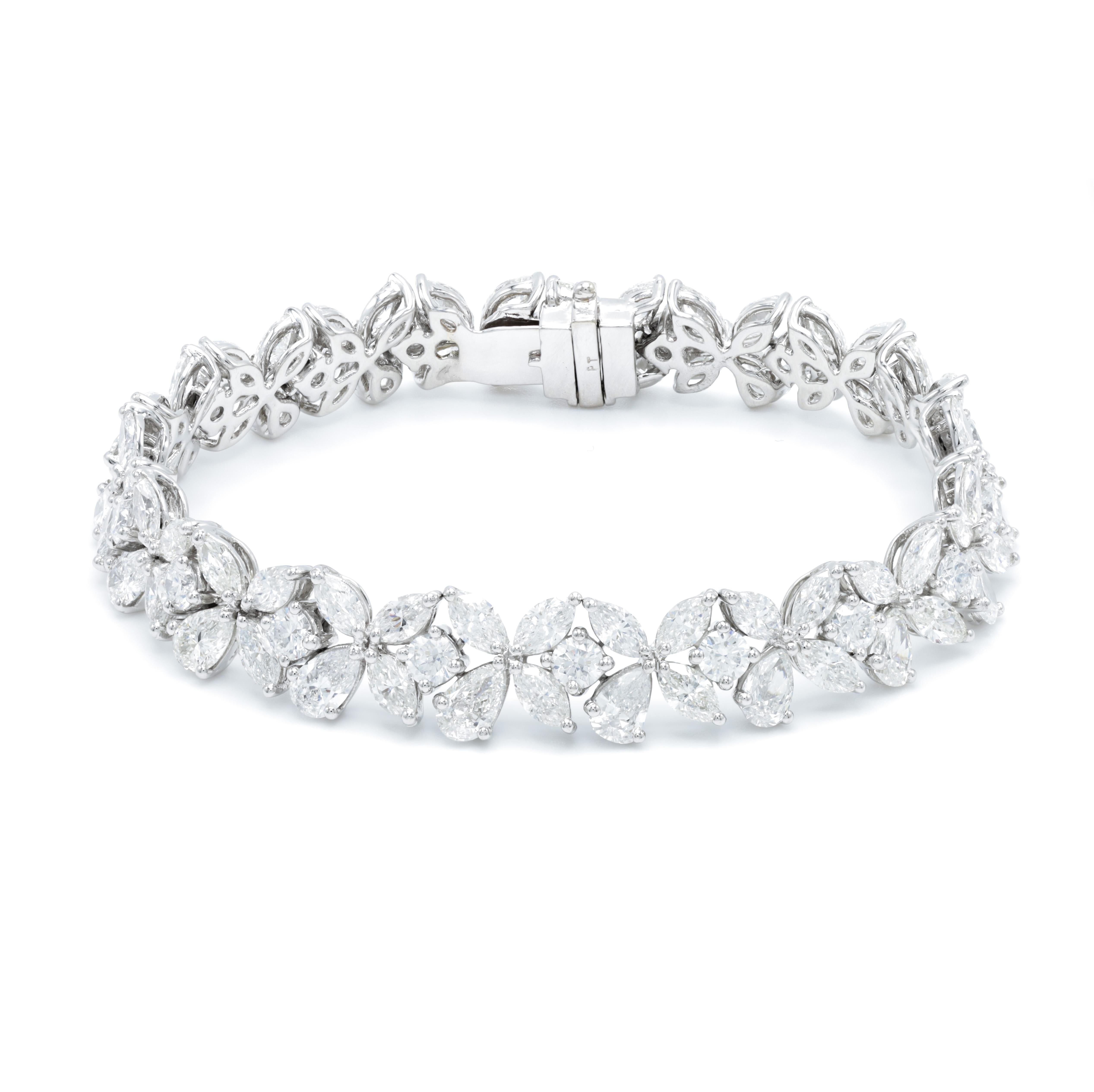 Art Deco Diana M Platinum Fancy Multi-Shaped Diamond Cluster Bracelet Featuring 20.55 cts For Sale