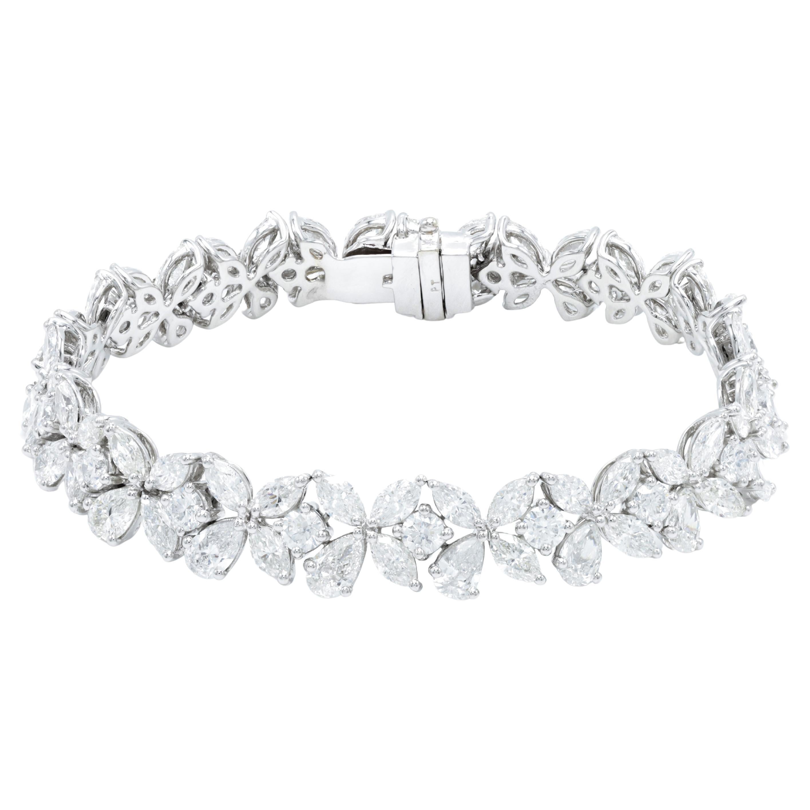 Diana M Platinum Fancy Multi-Shaped Diamond Cluster Bracelet Featuring 20.55 cts For Sale