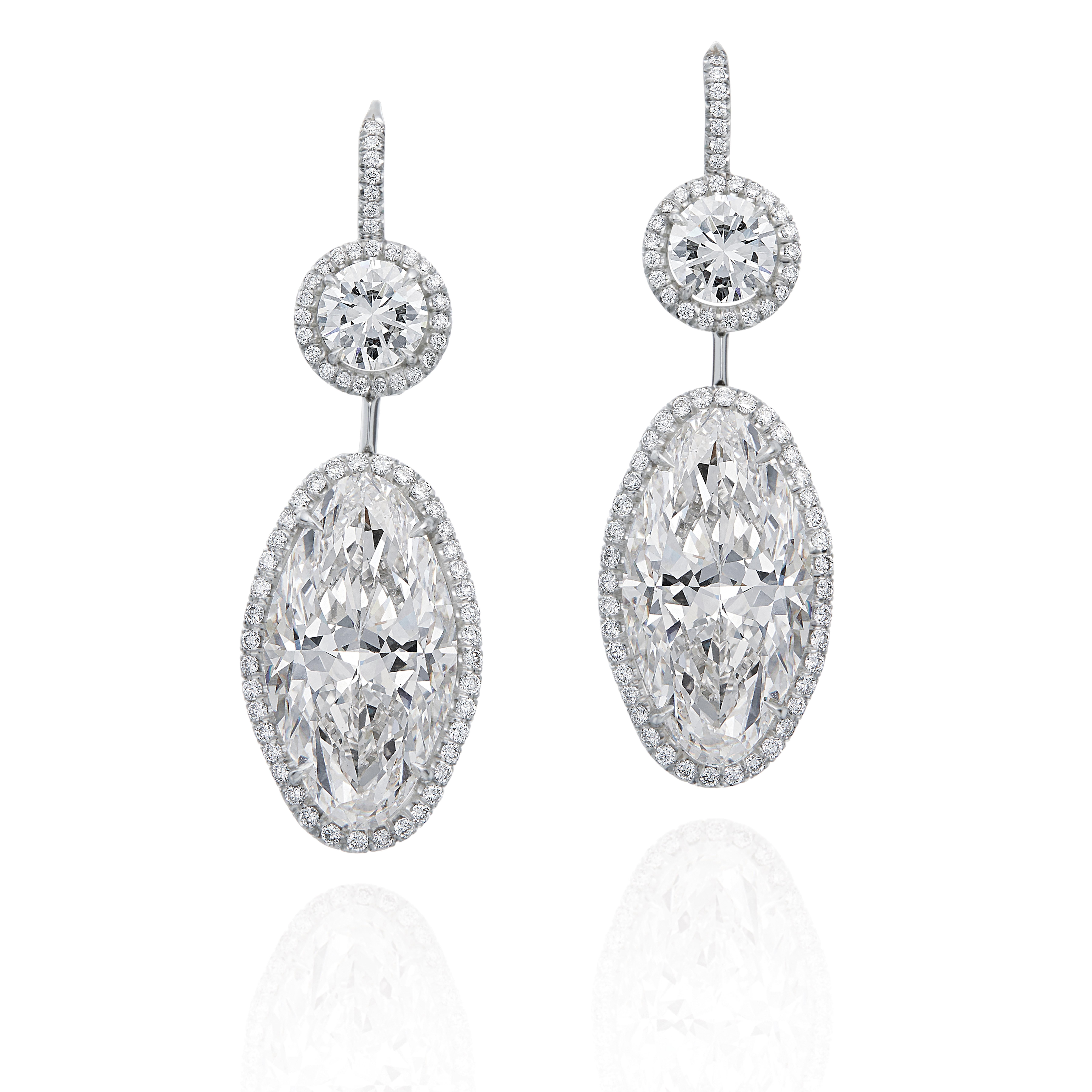 Modern Diana  M.  Platinum fashion earrings 33.44cts Moval  shape earrings  For Sale