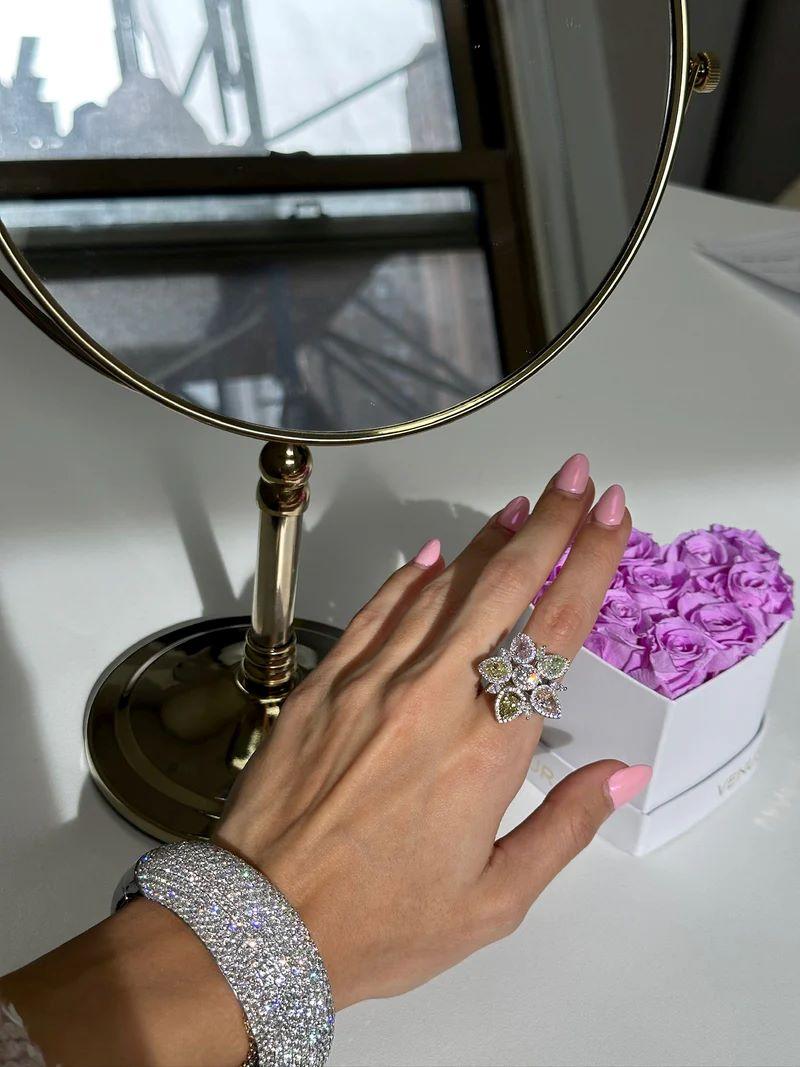 Diana M Platinum GIA Certified Natural Fancy Color Diamond Cluster Ring For Sale 5