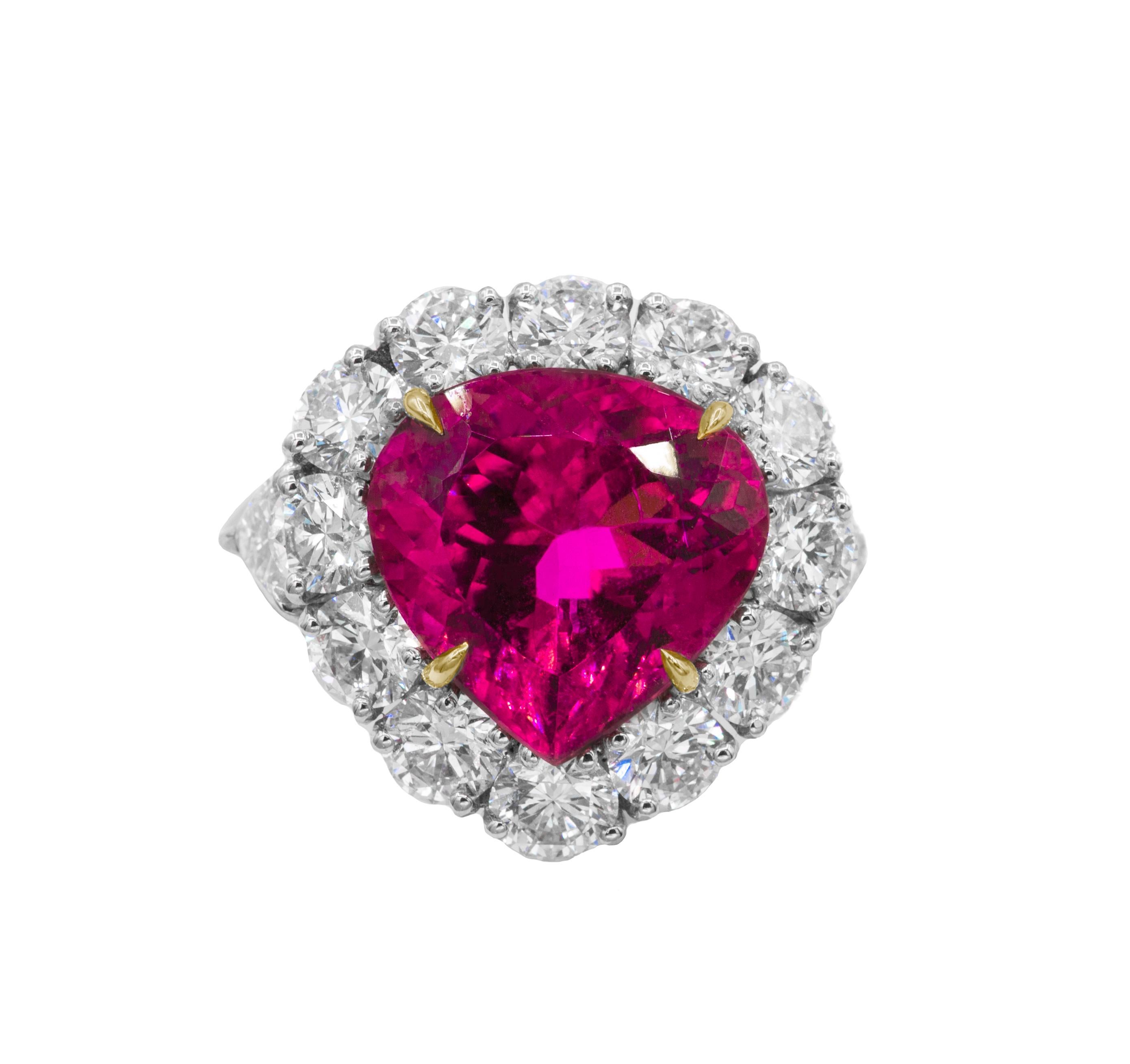 Brilliant Cut Diana M. Platinum pink tourmaline and diamond ring featuring a 10.22ct pink For Sale