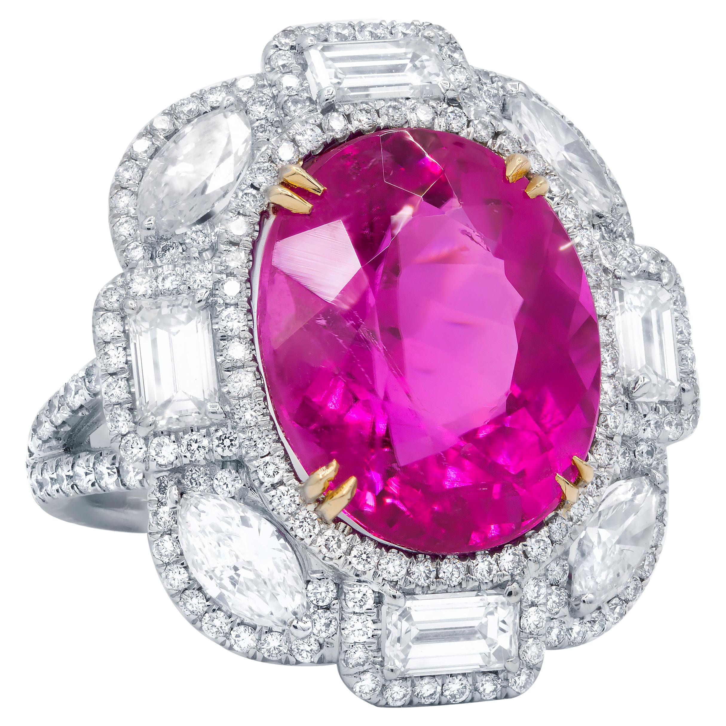 Diana M. Platinum  pink tourmaline and diamond ring featuring a center 11.80 ct  For Sale