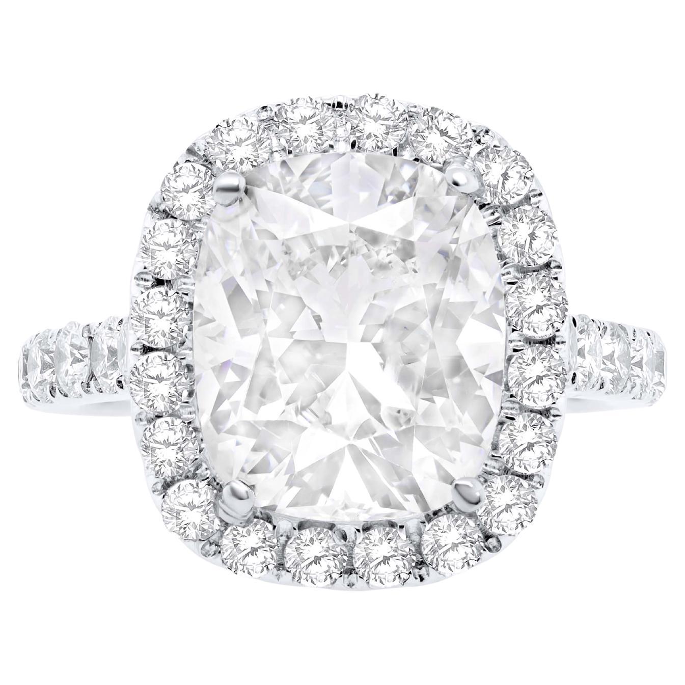 Diana M.Platinum Ring 7.44Cts Cushion Cut GIA Certified F-SI2 Set In Halo Settin For Sale