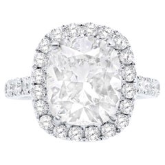 Diana M.Platinum Ring 7.44Cts Cushion Cut GIA Certified F-SI2 Set In Halo Settin