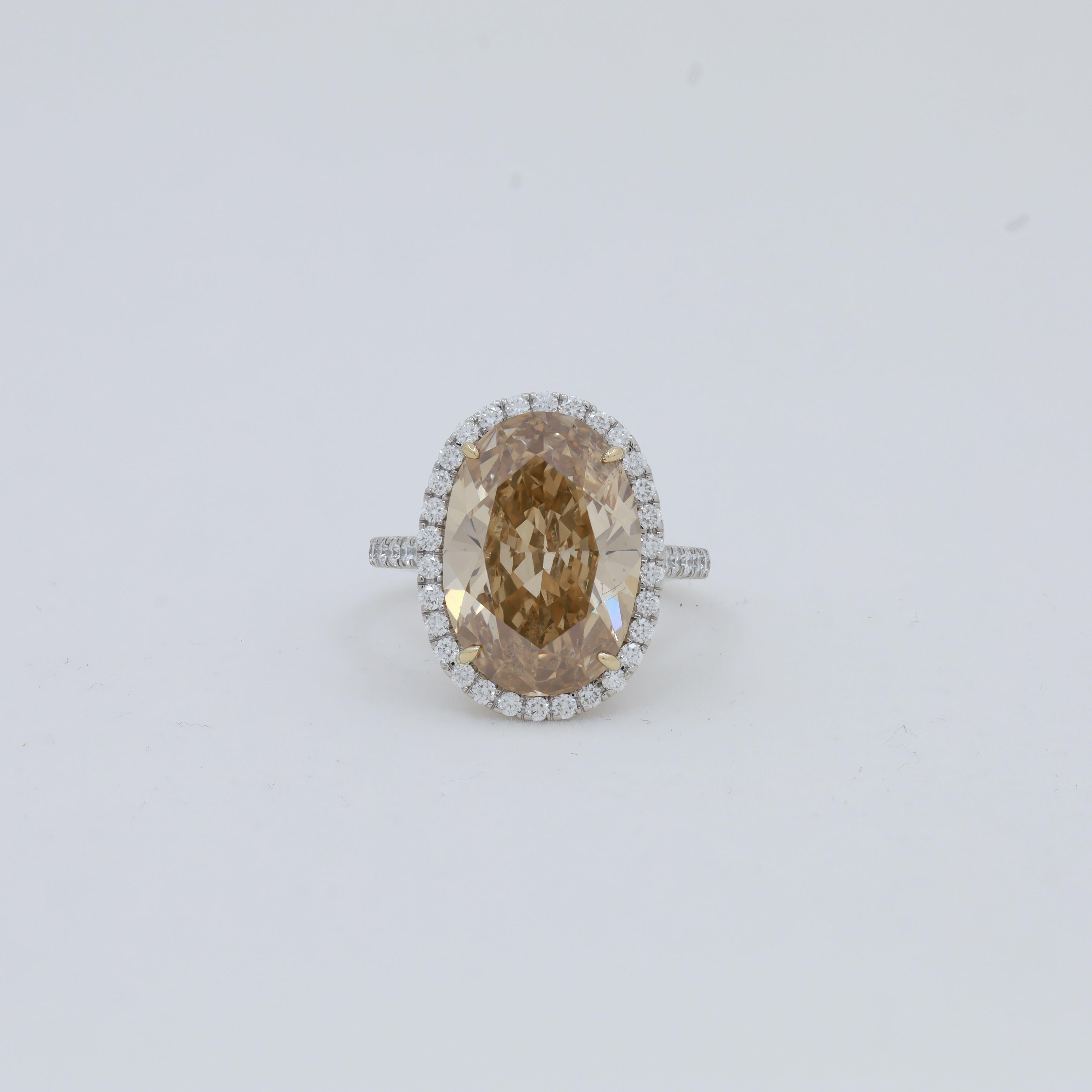 Modern Diana M. Platinum Ring Featuring a center 7.91ct GIA certified Fancy Conac Brown For Sale