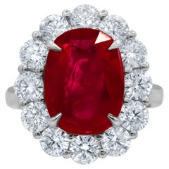 Diana M. Platinum ruby and diamond ring featuring a 6.06 ct C.Dunaigre certified