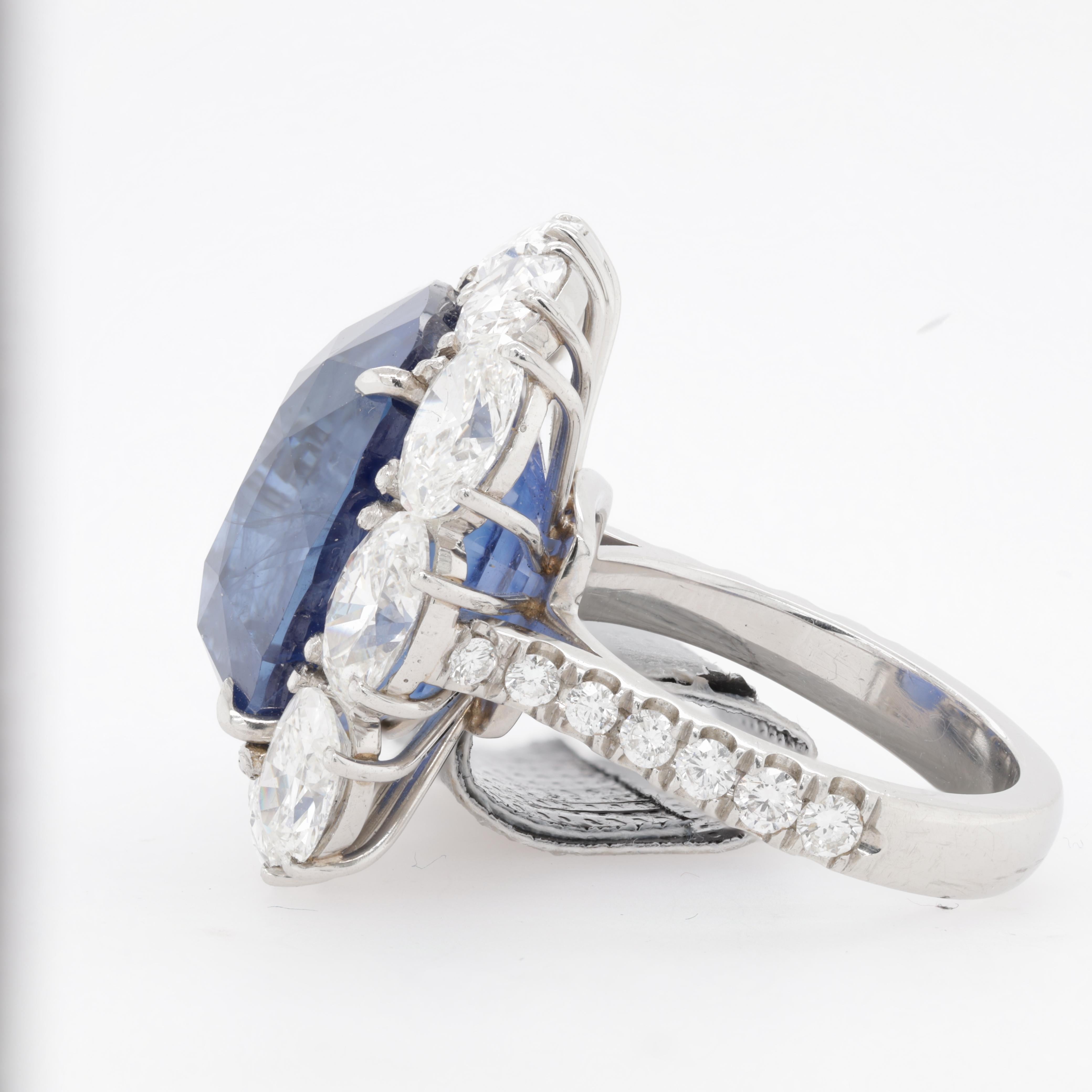 Modern Diana M. Platinum sapphire and diamond ring GRS certified 24.38ct sapphire  For Sale