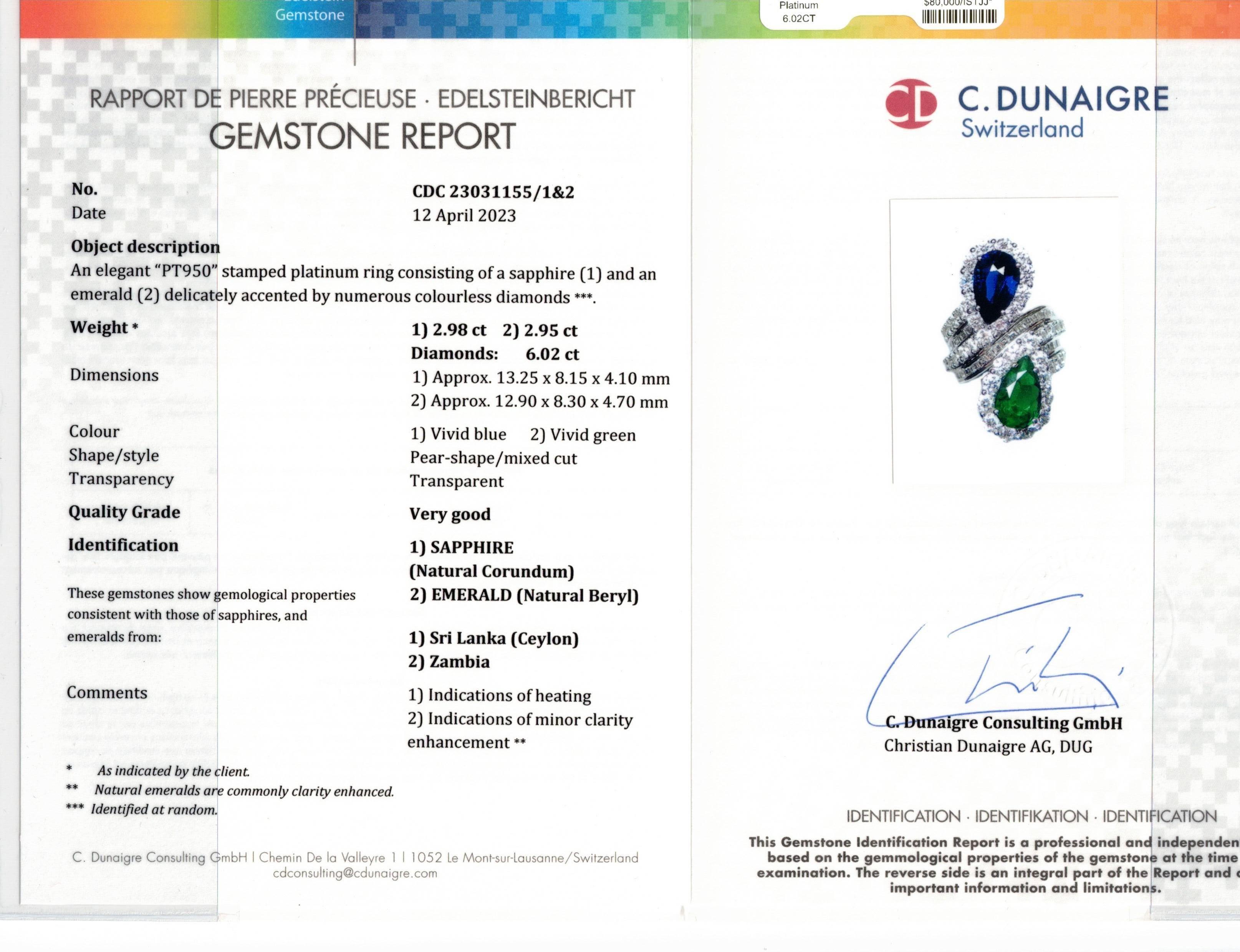 Modern Diana M. Platinum sapphire and emerald ring with a spiral design For Sale