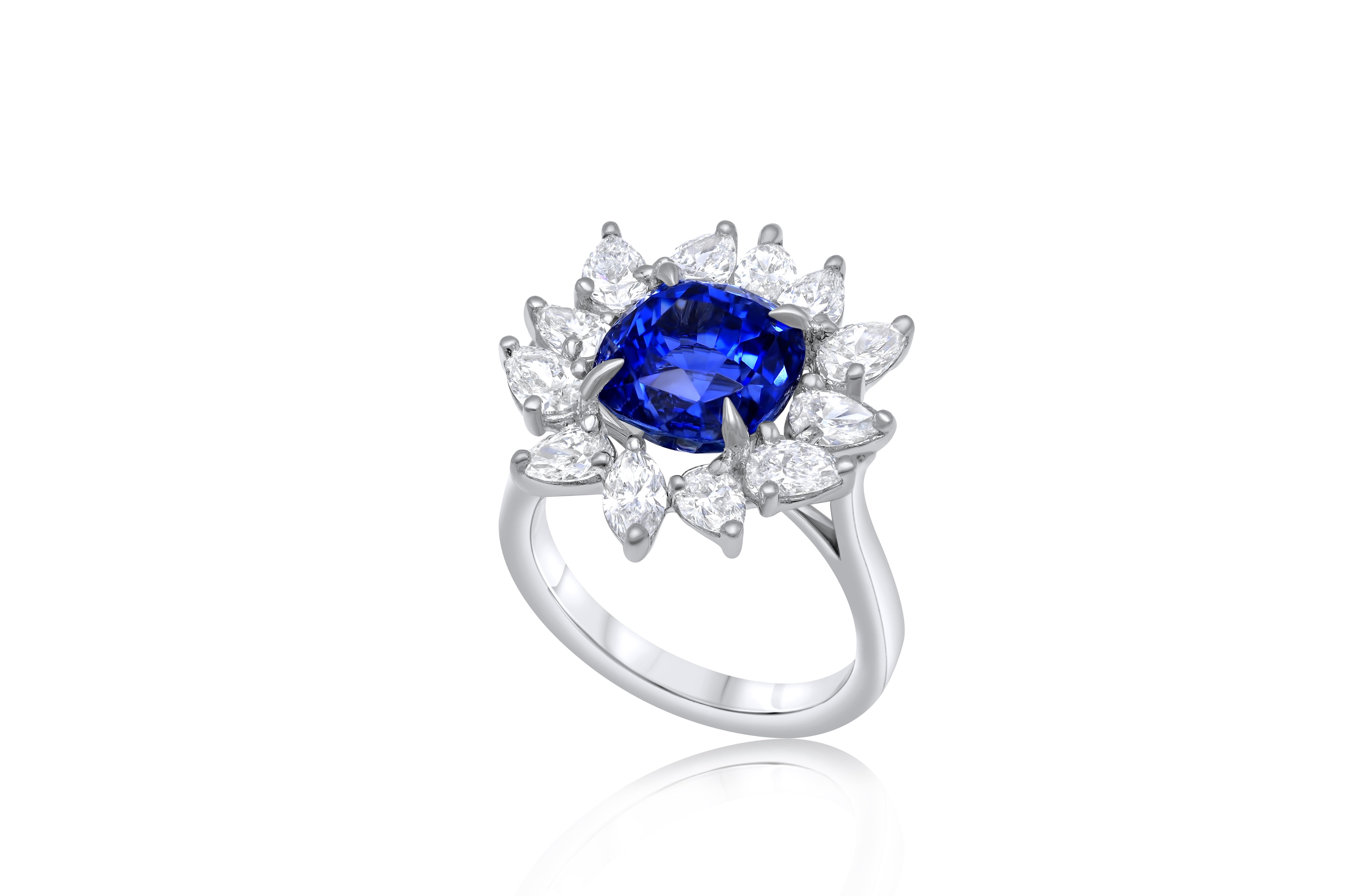 Modern Diana M. Platinum sapphire diamond Princess Diana ring featuring a 6.00 ct For Sale
