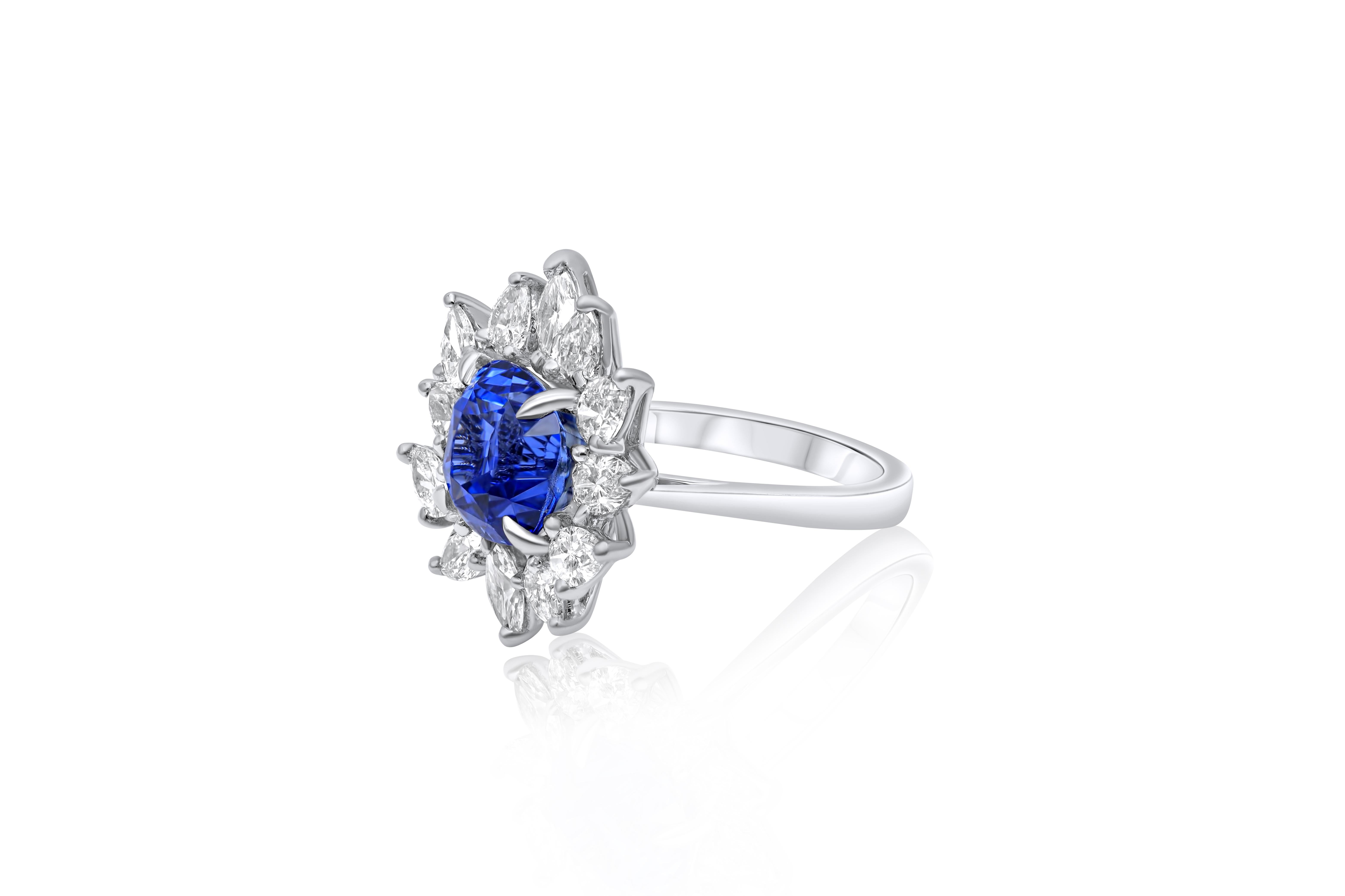 Princess Cut Diana M. Platinum sapphire diamond Princess Diana ring featuring a 6.00 ct For Sale
