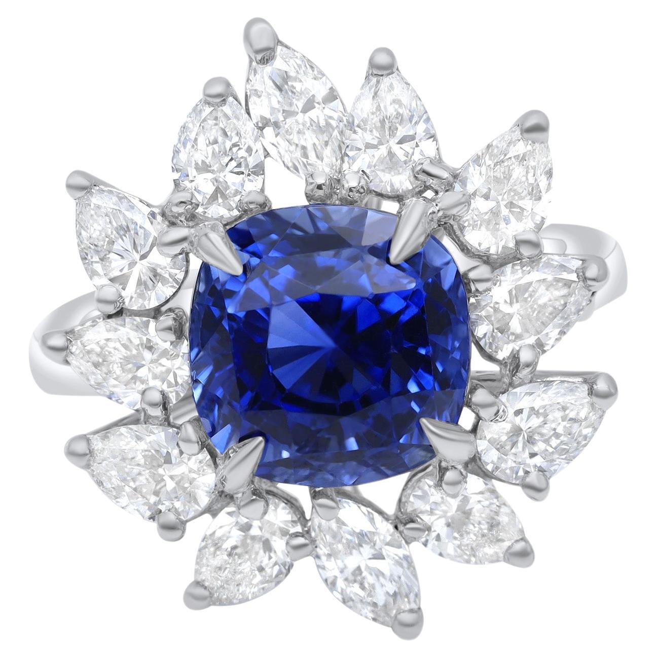 Diana M. Platinum sapphire diamond Princess Diana ring featuring a 6.00 ct For Sale