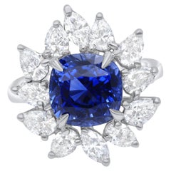 M-One I. Bague saphir-diamant en platine de la Princesse Diana, ornée d'un diamant de 6,00 ct.