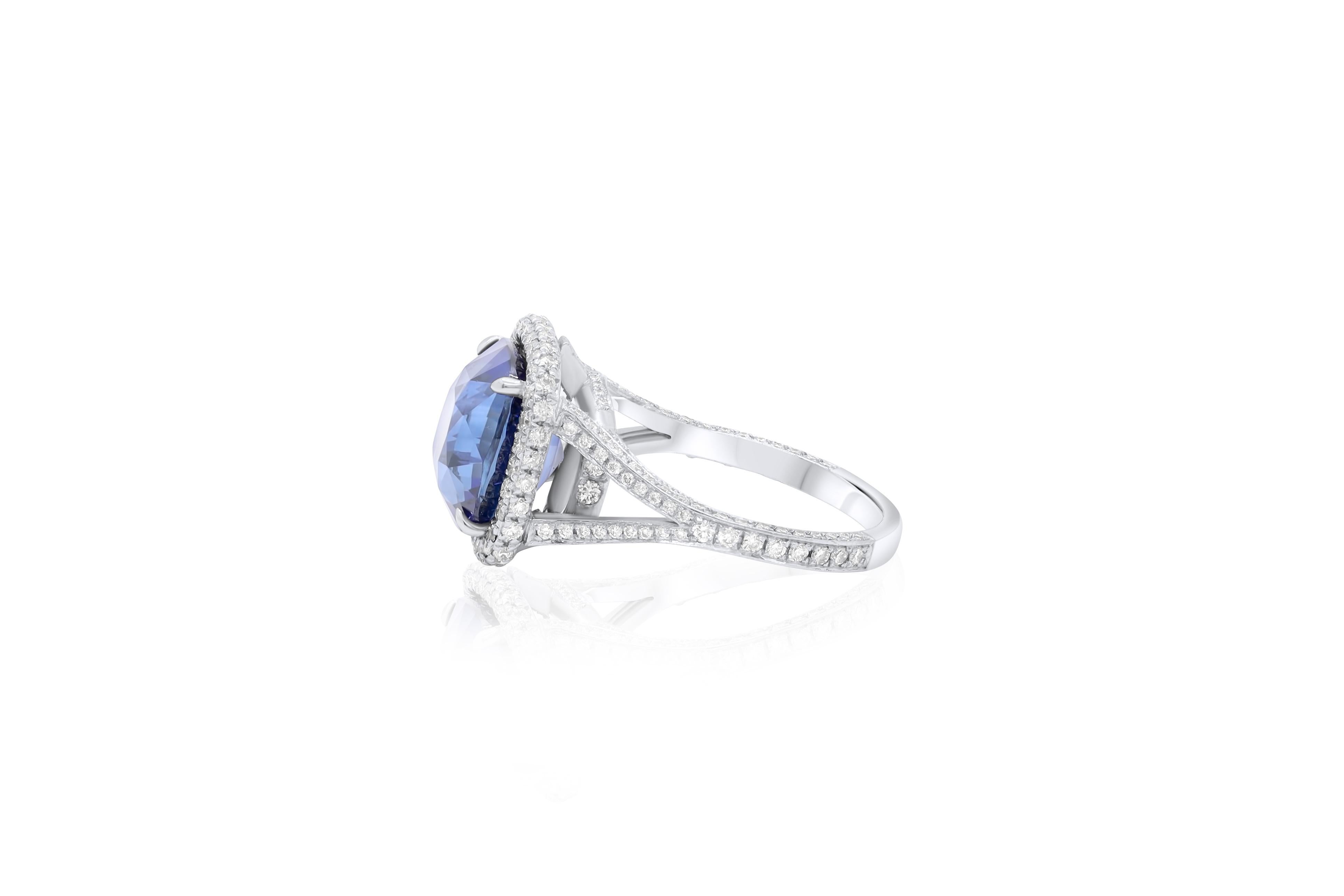 Cushion Cut Diana M. Platinum sapphire diamond ring featuring a 6.99 ct Sri Lanka natural  For Sale
