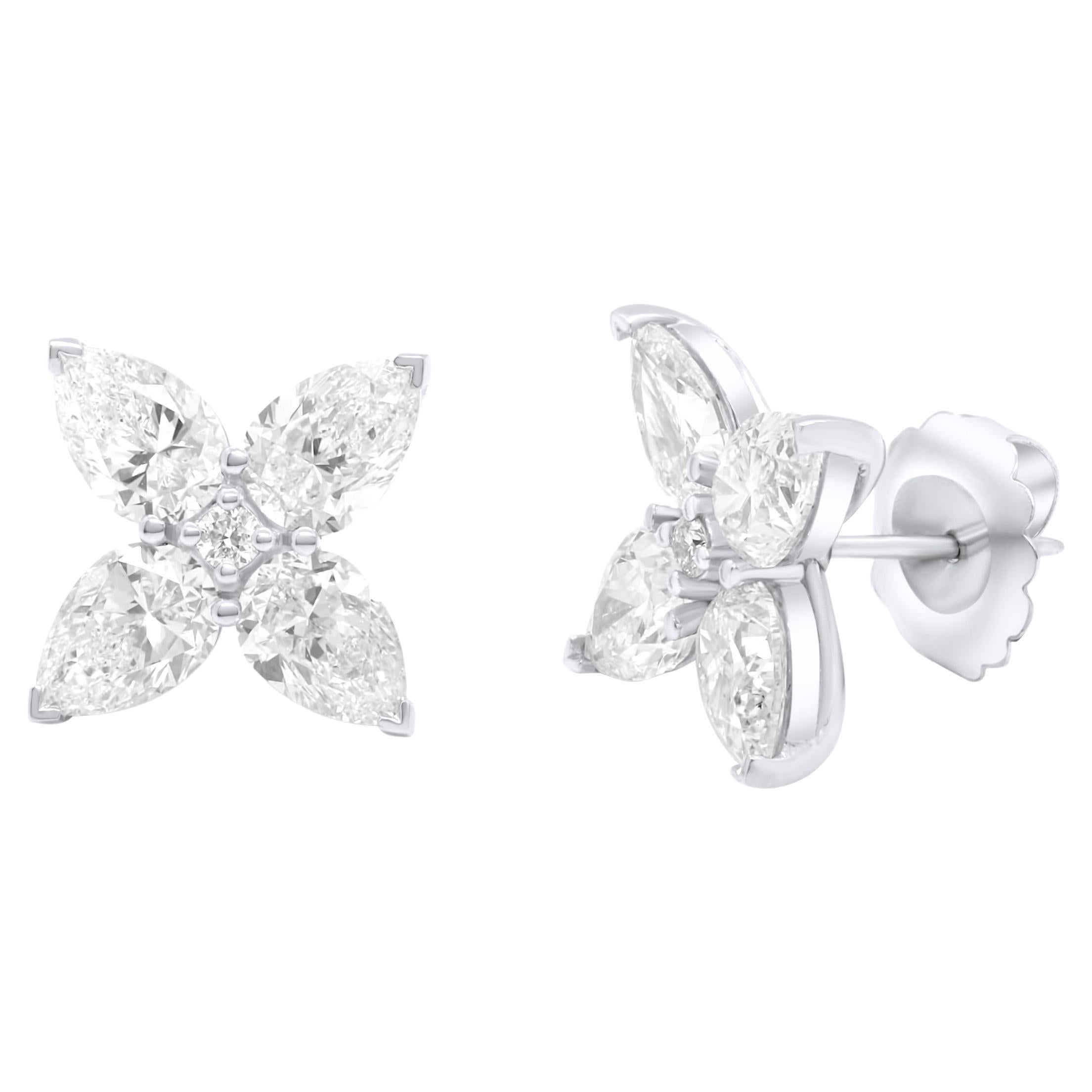 Diana M. Platinum stud clover earrings adorned with 7.11 cts GIA Certified  For Sale