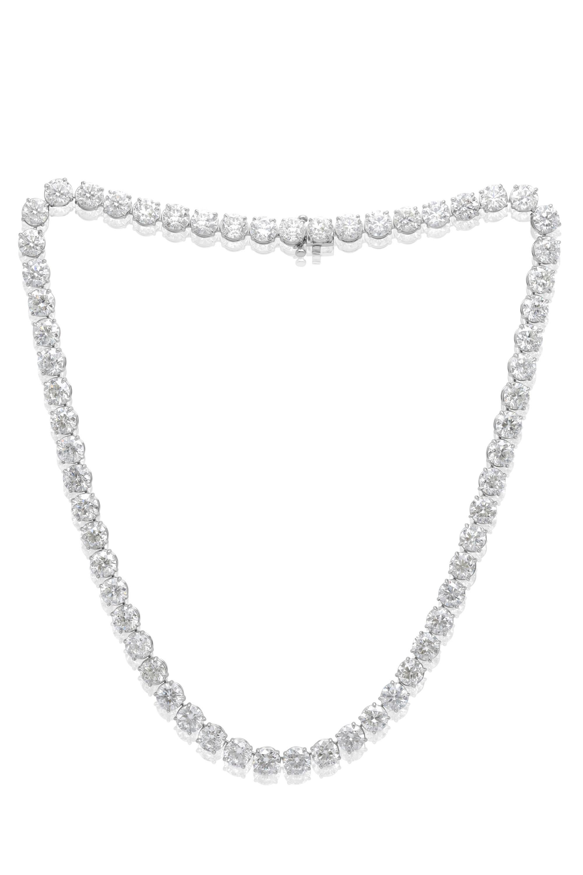 Diana M. Platinum Tennis Necklace Featuring 61.16 cts of Round Diamonds  In New Condition For Sale In New York, NY