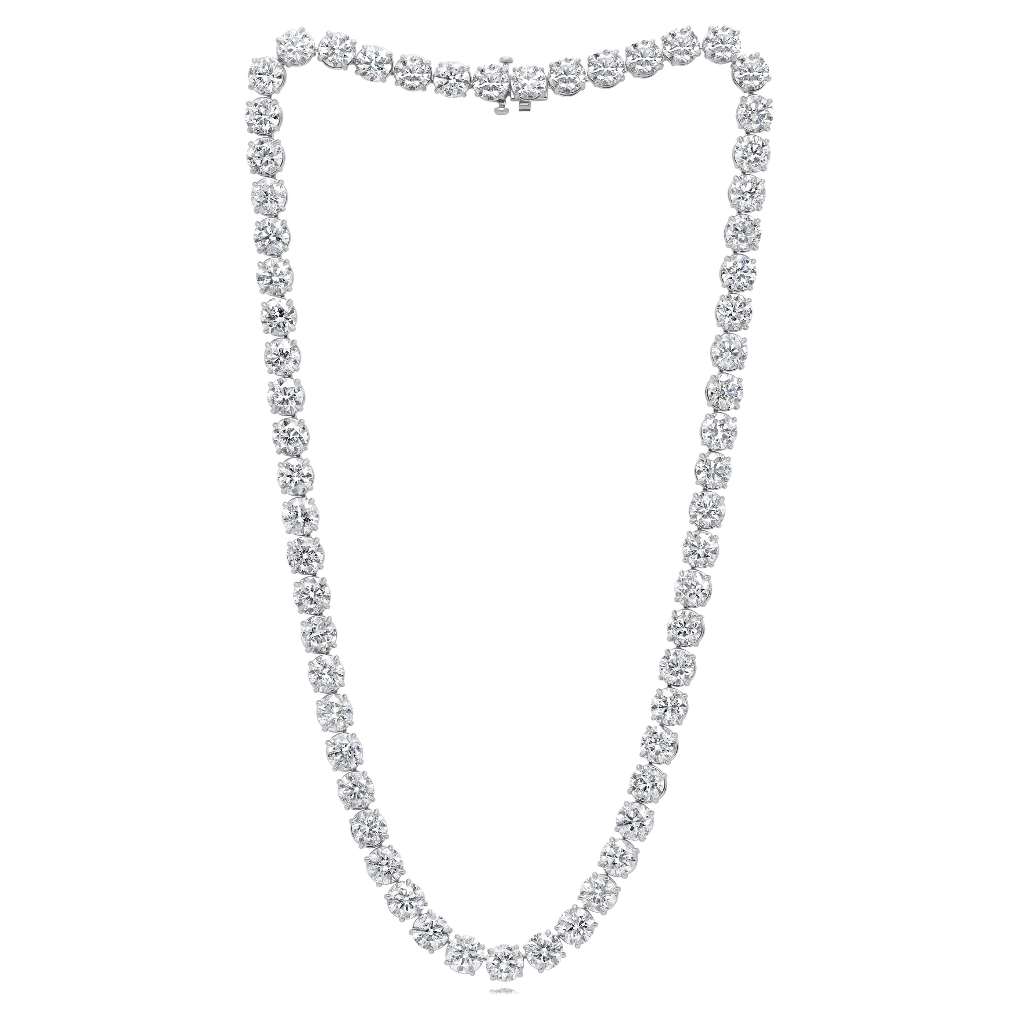 Modern Diana M. Platinum Tennis Necklace Featuring 61.16 cts of Round Diamonds  For Sale